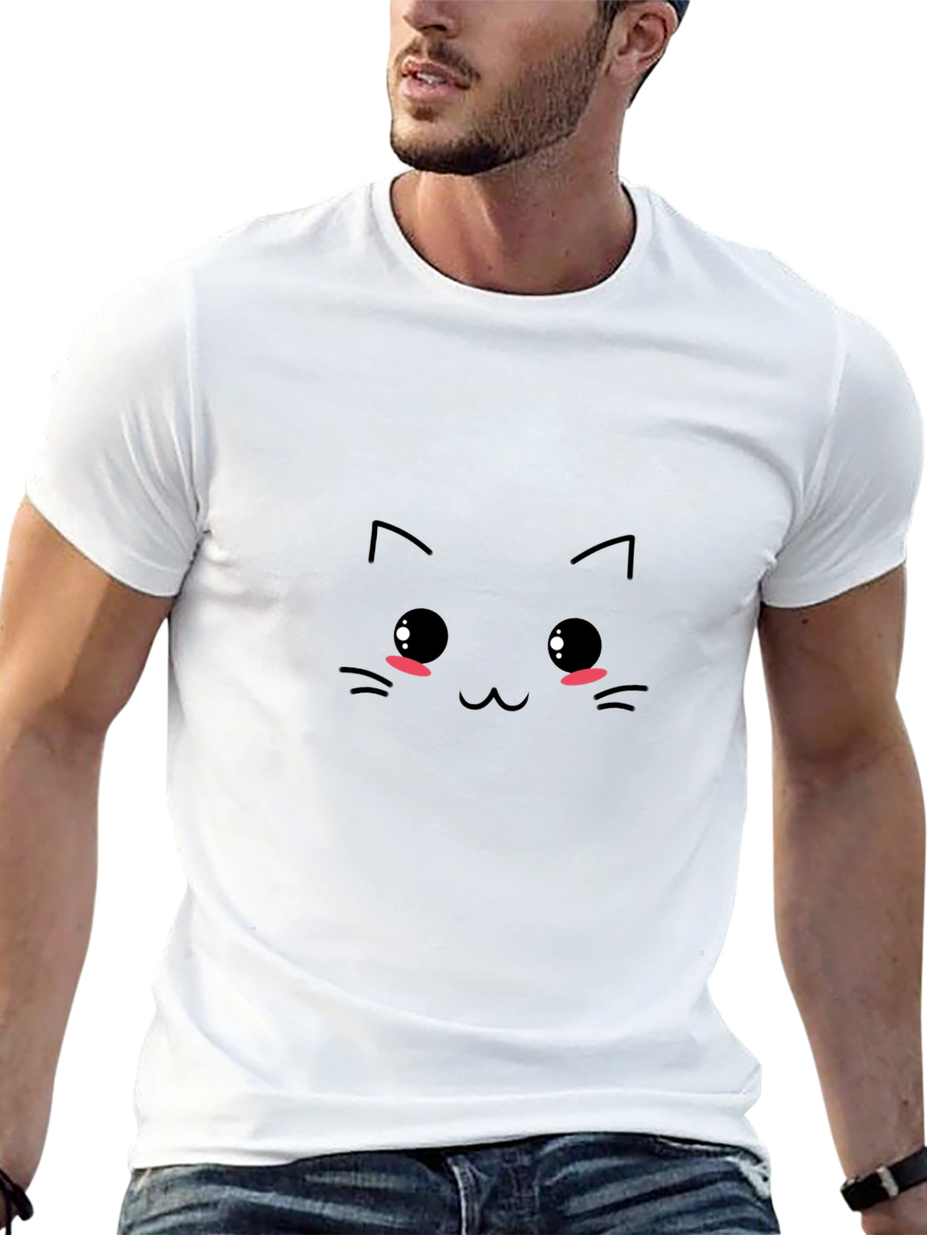 Cute Cat Face Graphic Tee - Black T-Shirt