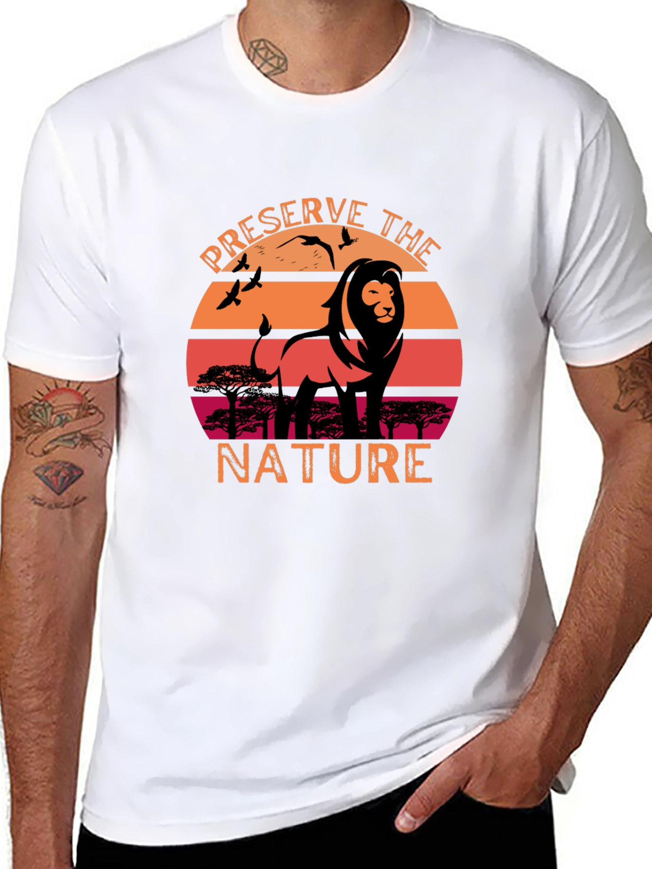 Preserve Nature Lion Sunset Graphic T-Shirt
