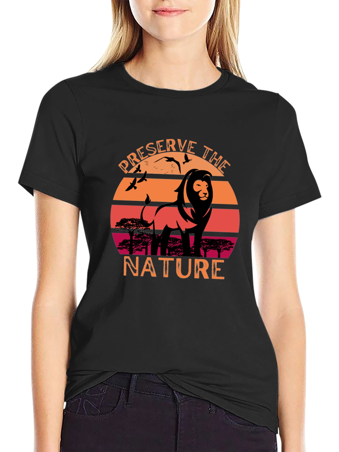 Preserve Nature Lion Sunset Graphic T-Shirt