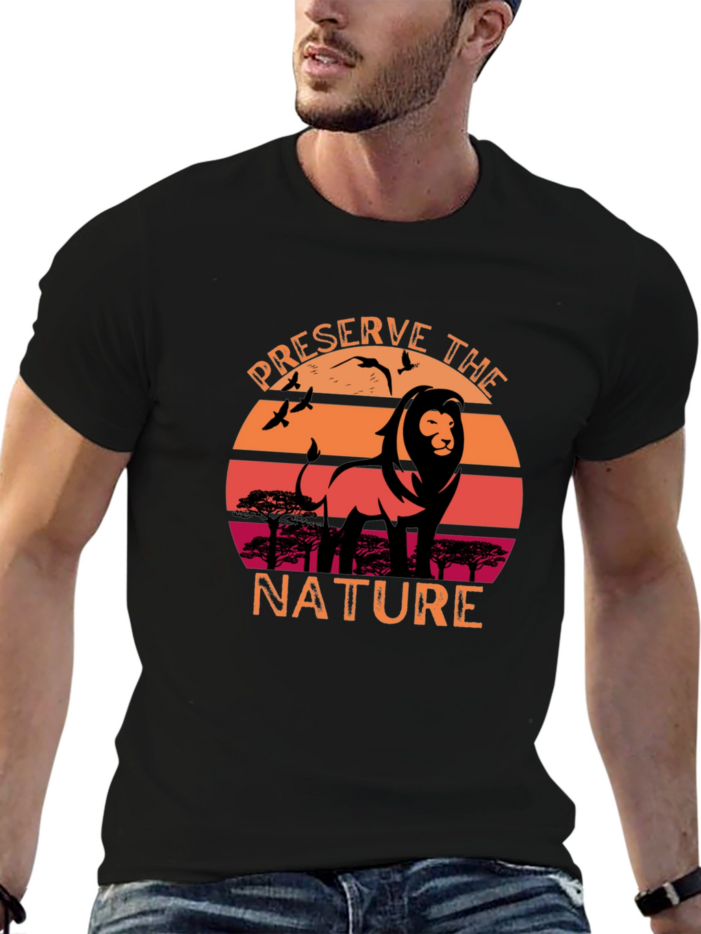Preserve Nature Lion Sunset Graphic T-Shirt