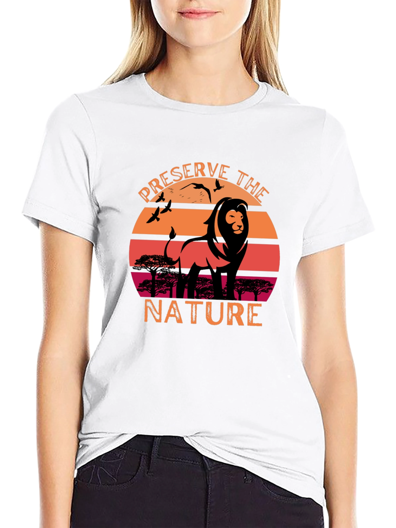 Preserve Nature Lion Sunset Graphic T-Shirt