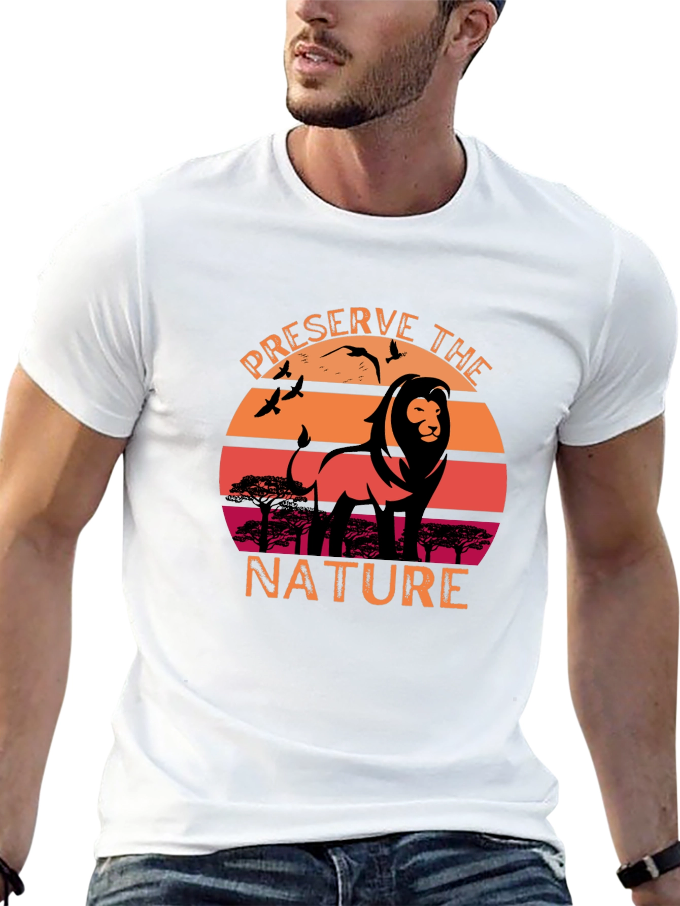 Preserve Nature Lion Sunset Graphic T-Shirt