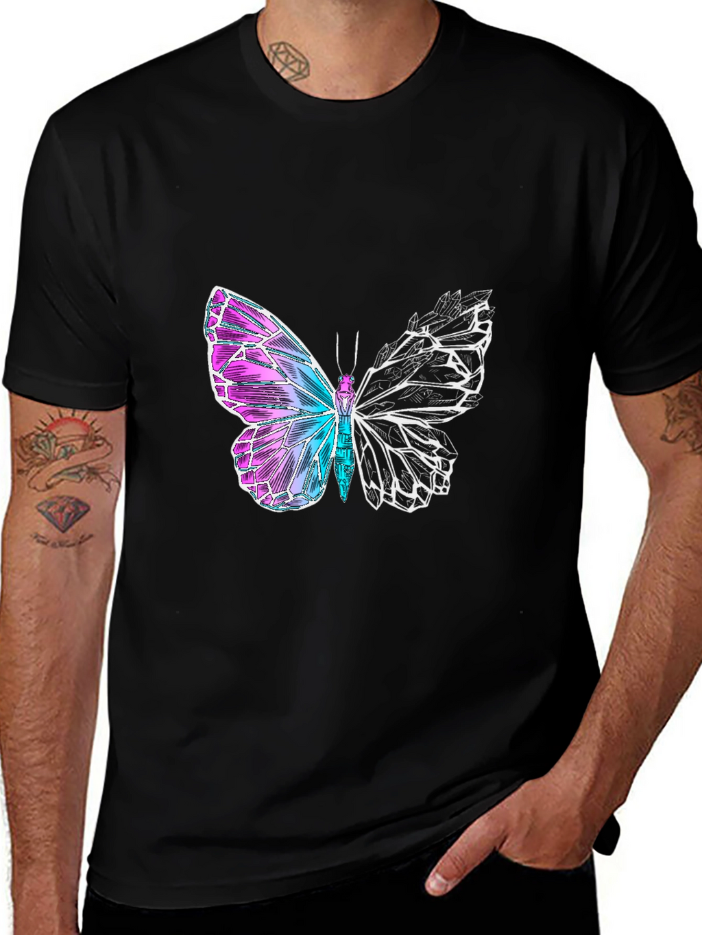 Butterfly Graphic Tee - Black Cotton Blend