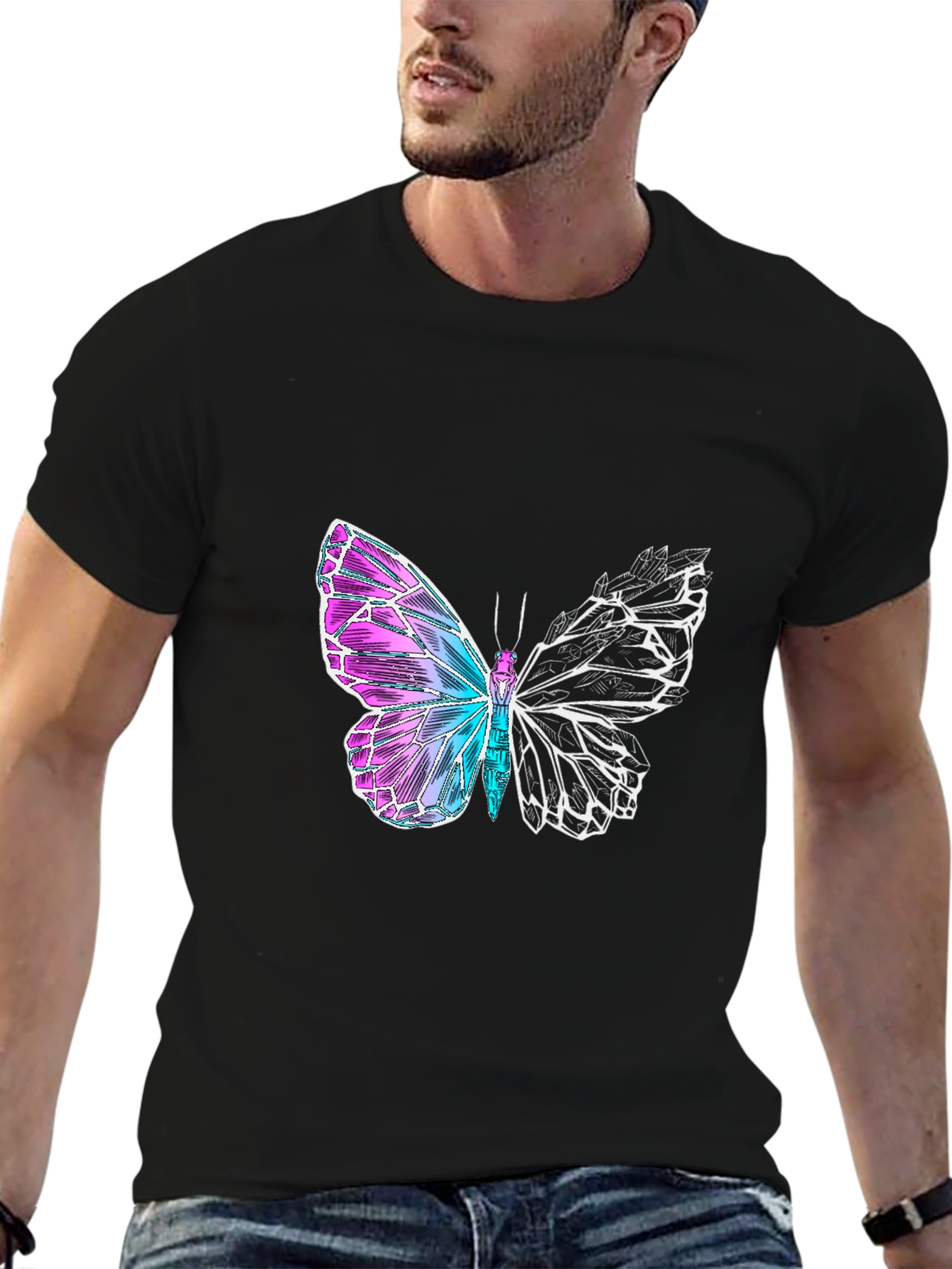 Butterfly Graphic Tee - Black Cotton Blend