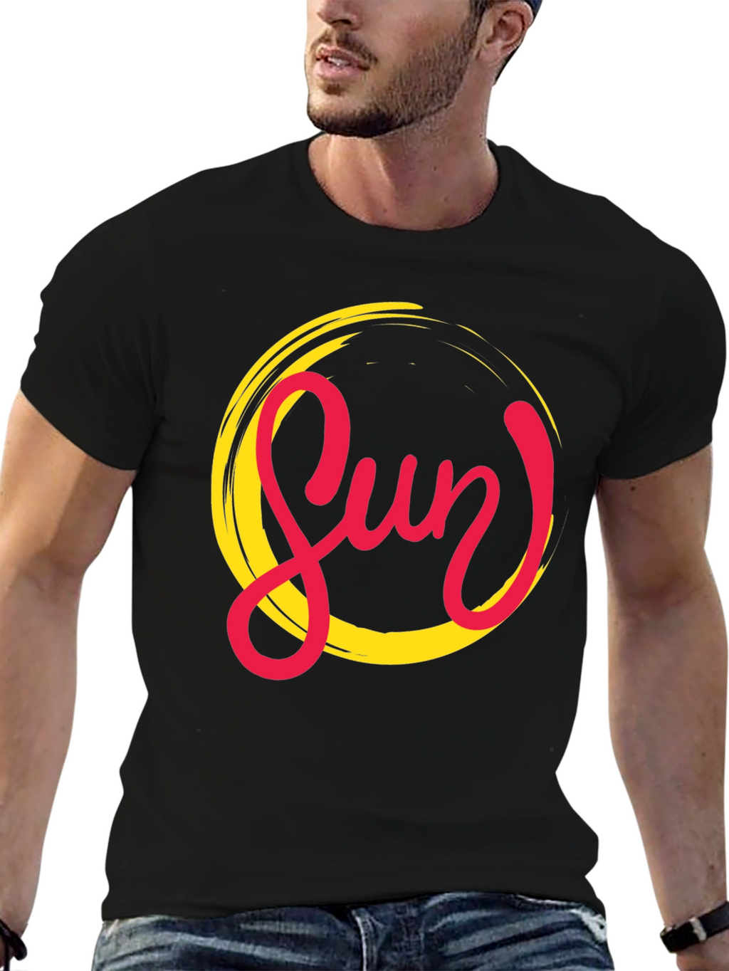 Stylish Sun Graphic Black T-Shirt for Men