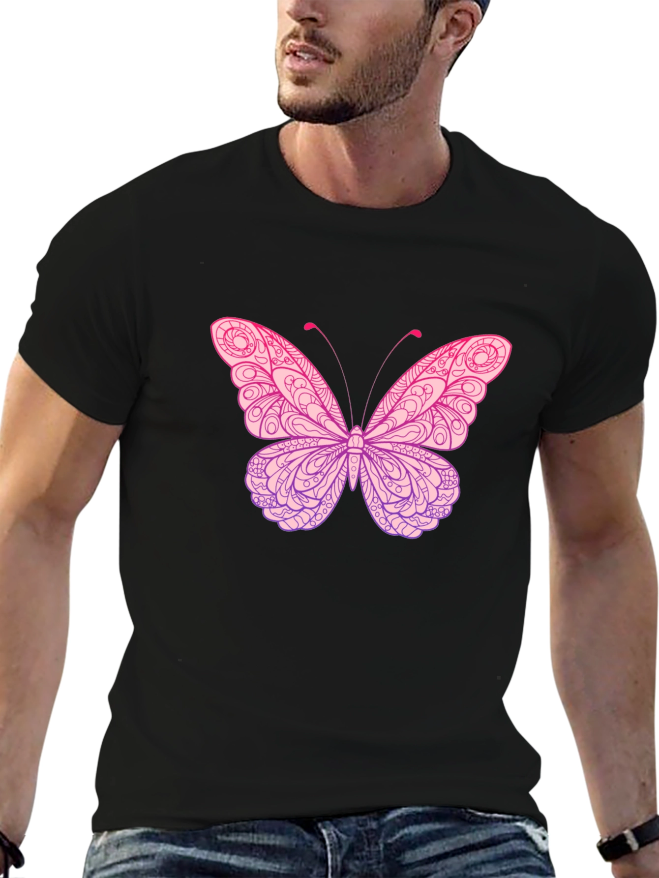 Butterfly Graphic Print Black T-Shirt