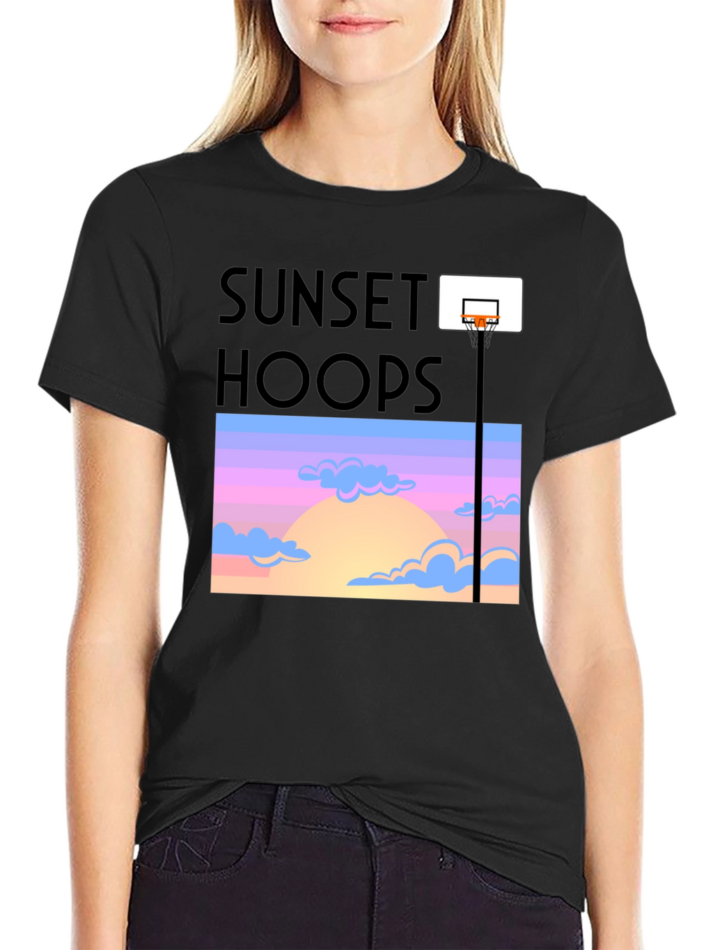 Sunset Hoops Graphic Tee - Trendy Basketball T-Shirt