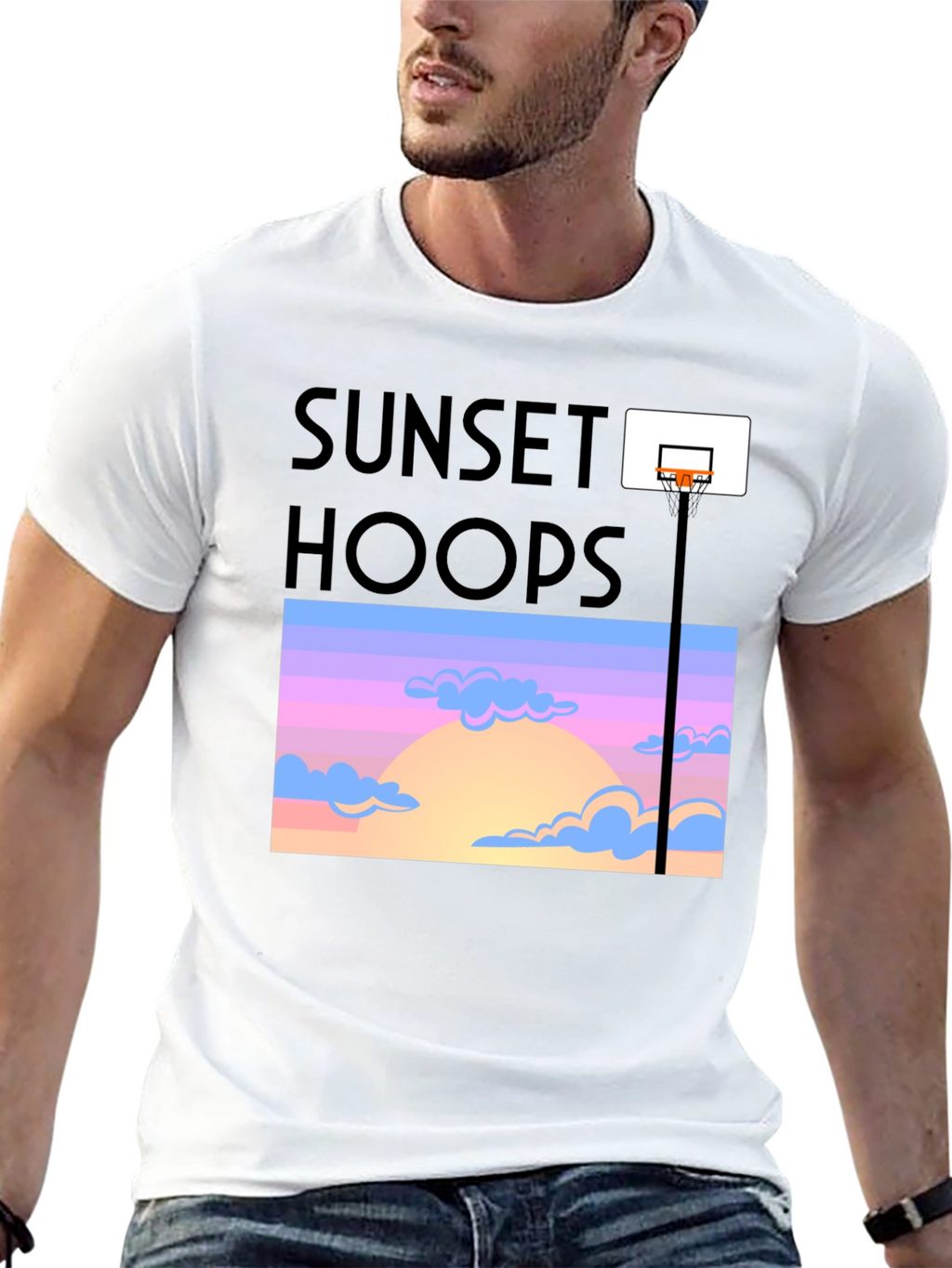 Sunset Hoops Graphic Tee - Trendy Basketball T-Shirt