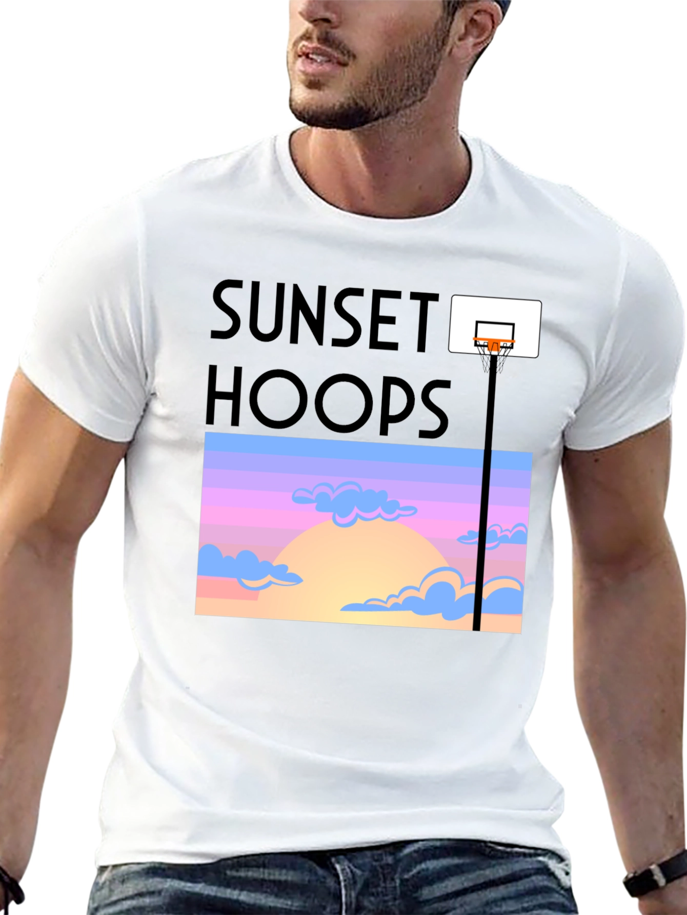 Sunset Hoops Graphic Tee - Trendy Basketball T-Shirt