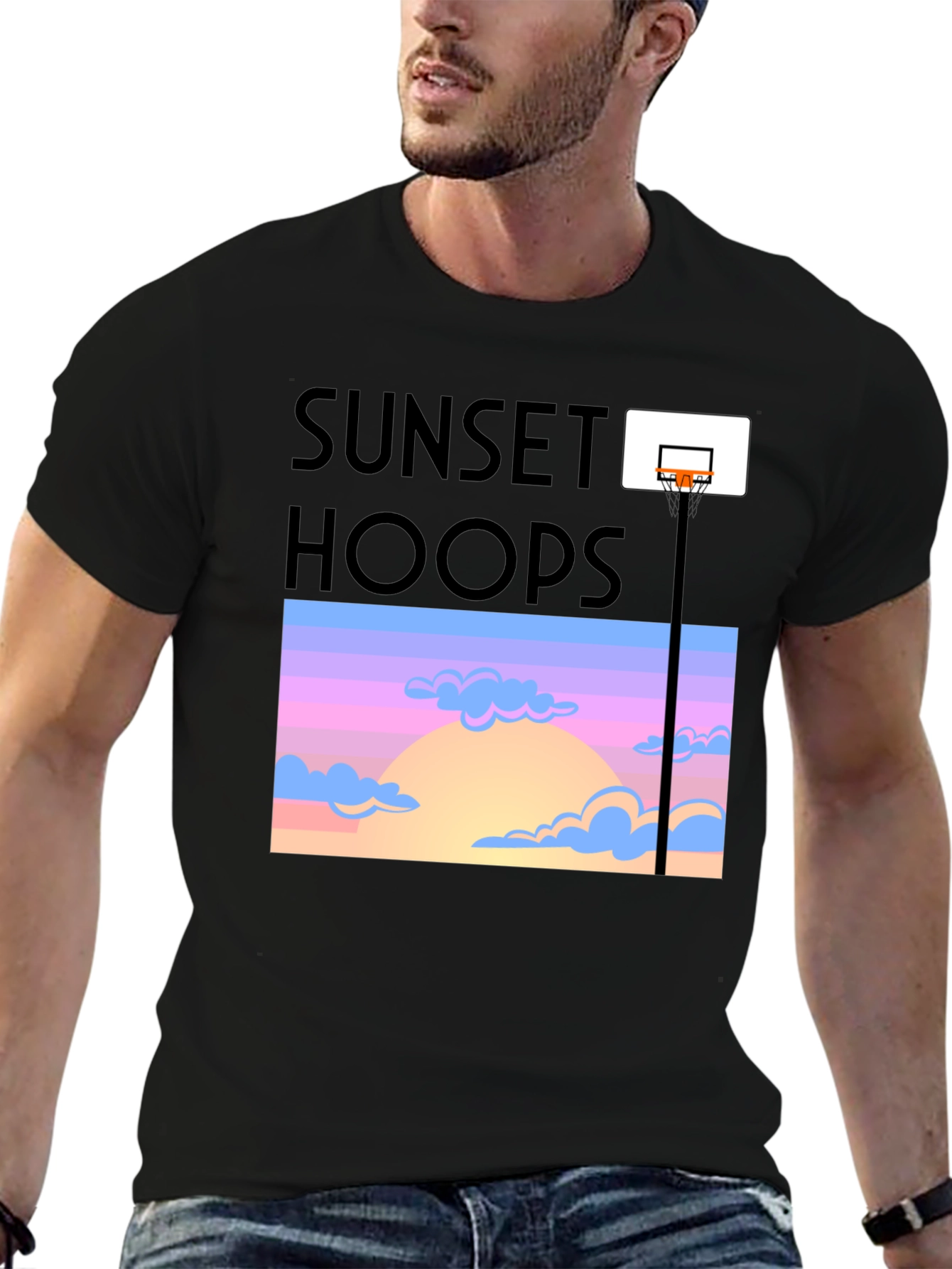 Sunset Hoops Graphic Tee - Trendy Basketball T-Shirt