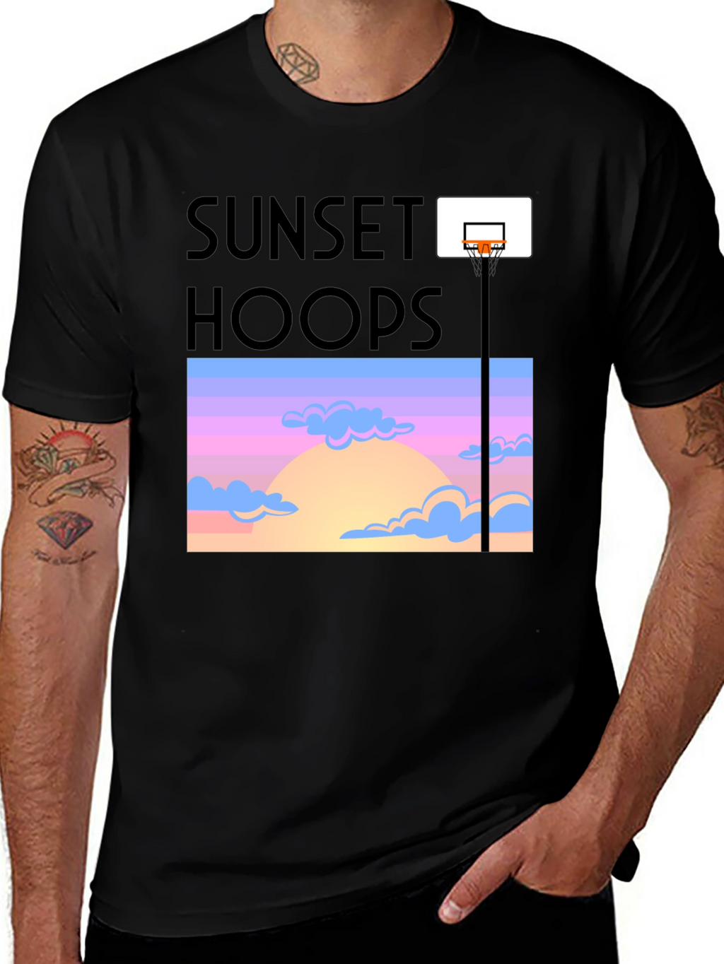 Sunset Hoops Graphic Tee - Trendy Basketball T-Shirt