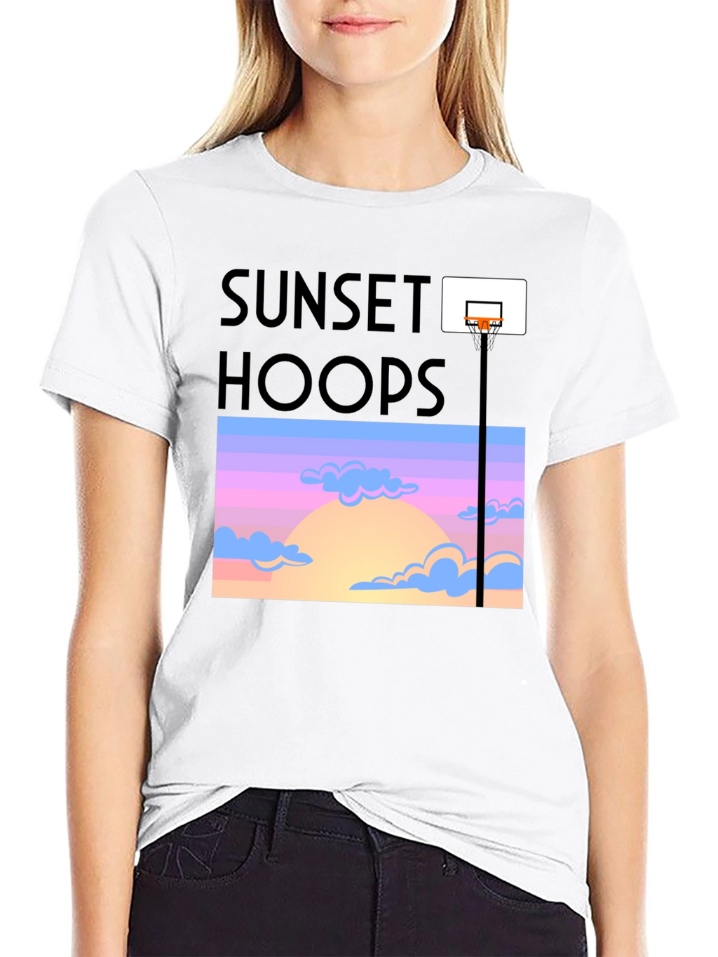 Sunset Hoops Graphic Tee - Trendy Basketball T-Shirt