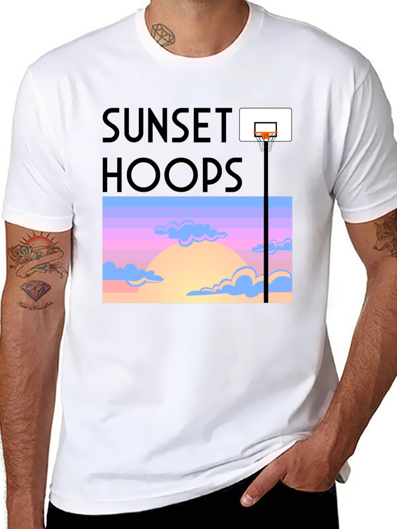 Sunset Hoops Graphic Tee - Trendy Basketball T-Shirt