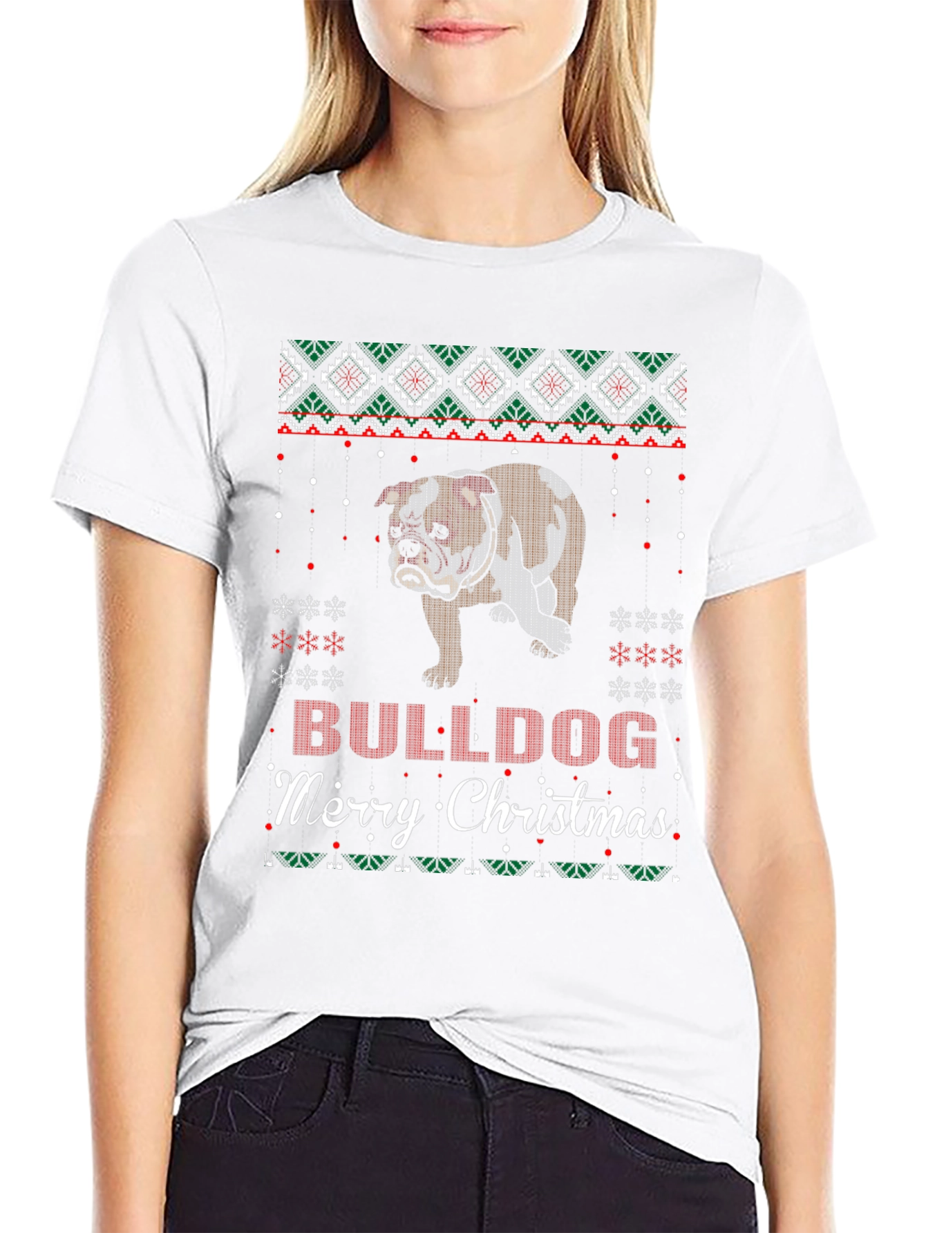 Bulldog Merry Christmas Ugly Sweater T-Shirt