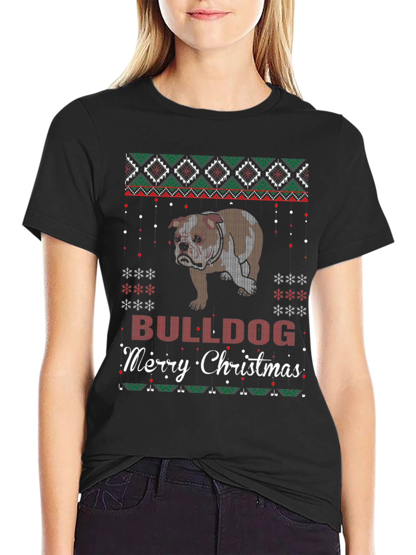 Bulldog Merry Christmas Ugly Sweater T-Shirt