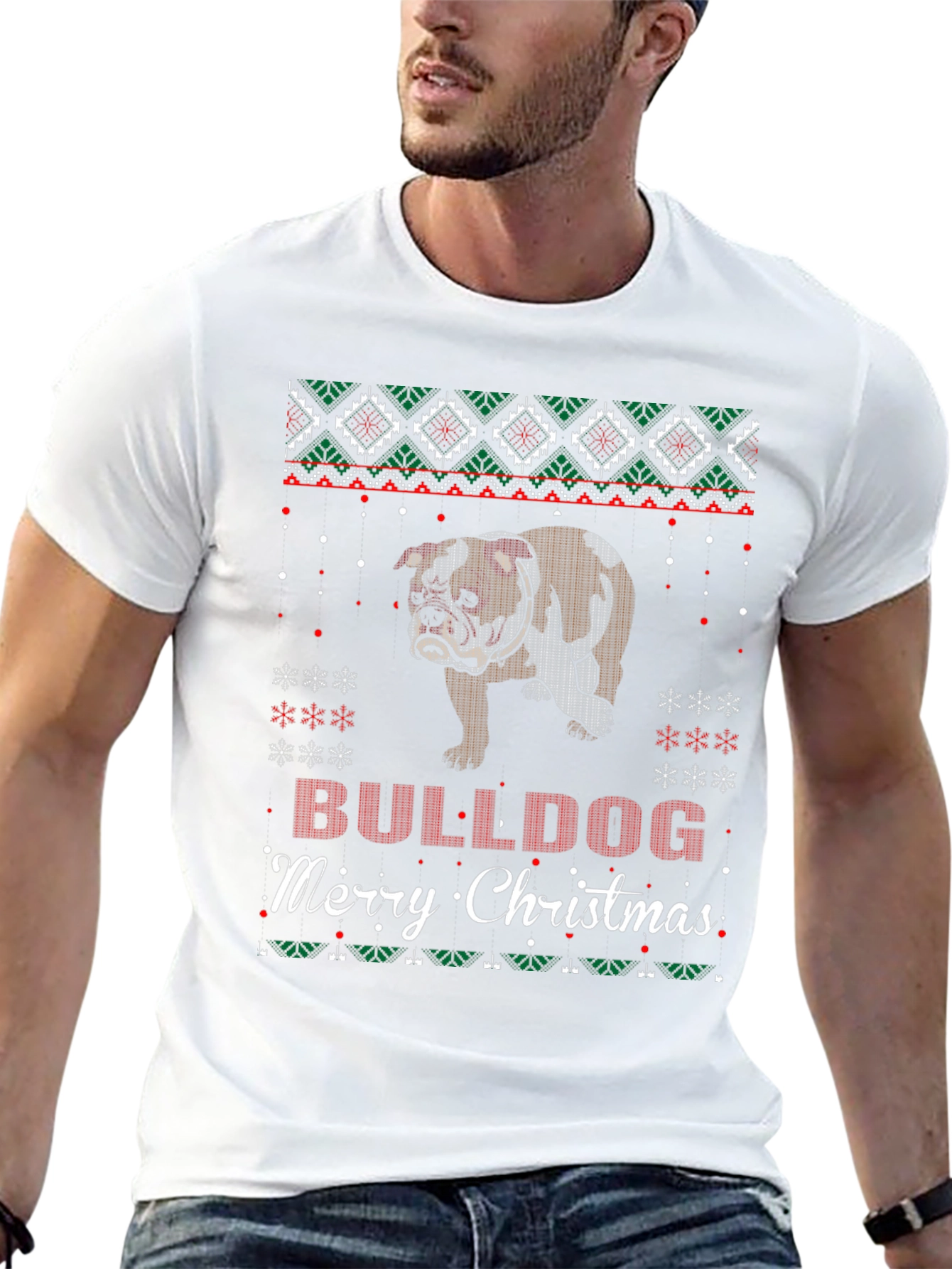 Bulldog Merry Christmas Ugly Sweater T-Shirt