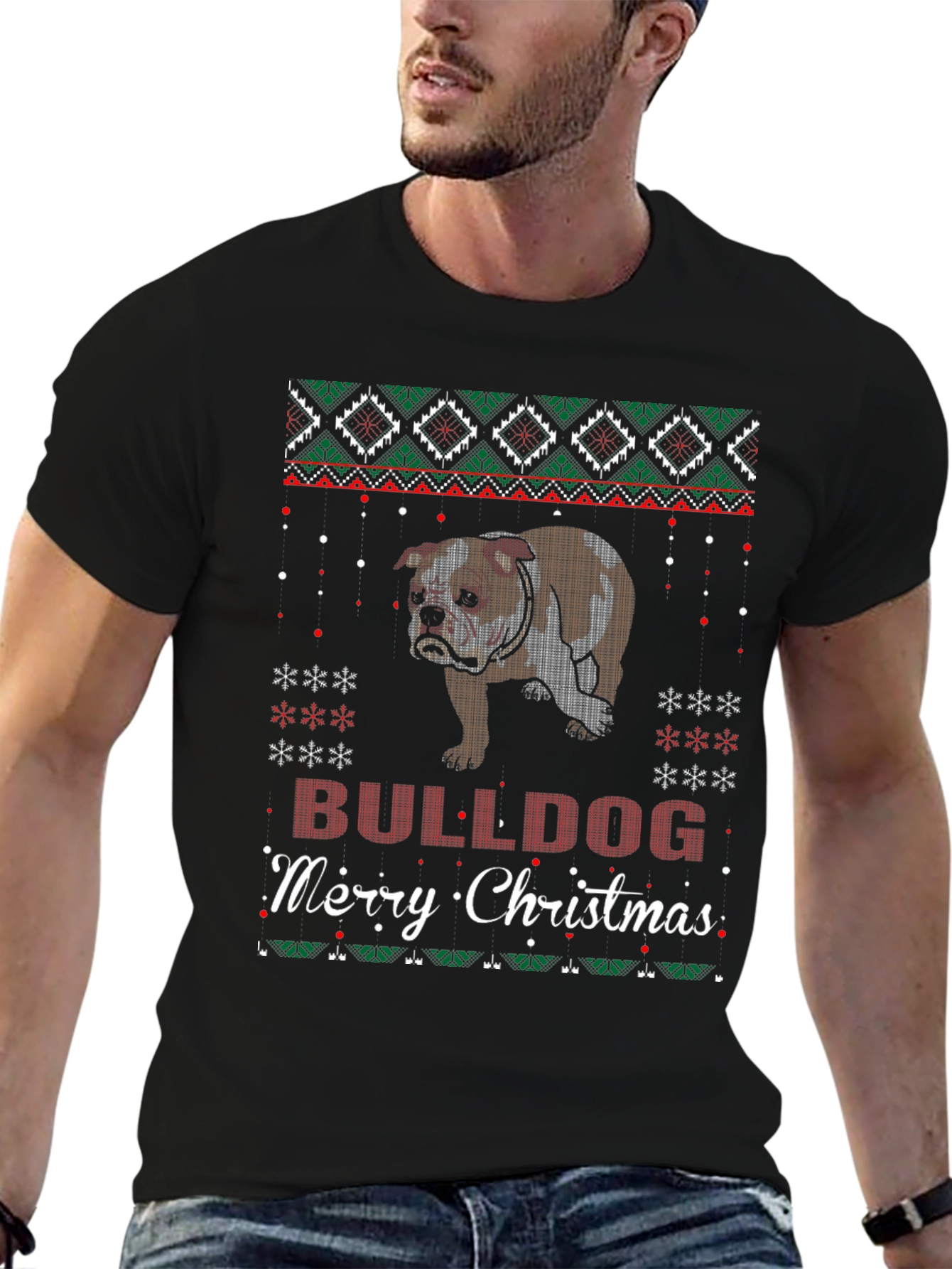 Bulldog Merry Christmas Ugly Sweater T-Shirt