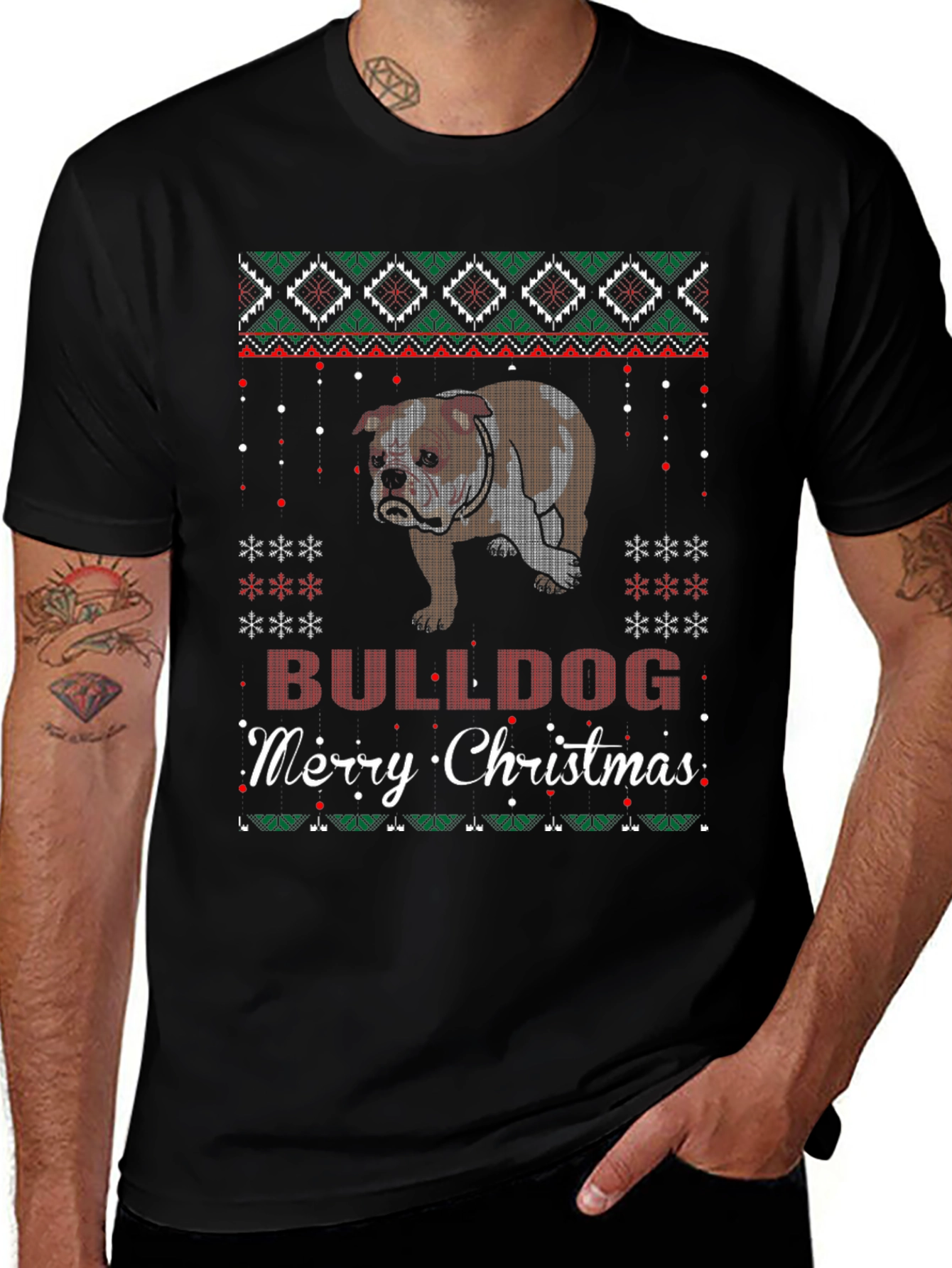 Bulldog Merry Christmas Ugly Sweater T-Shirt