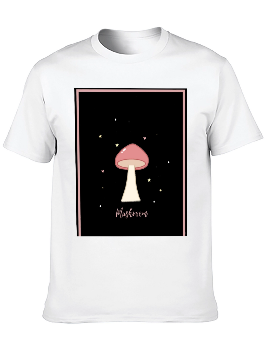 Mushroom Graphic Tee - Black Cotton Casual T-Shirt