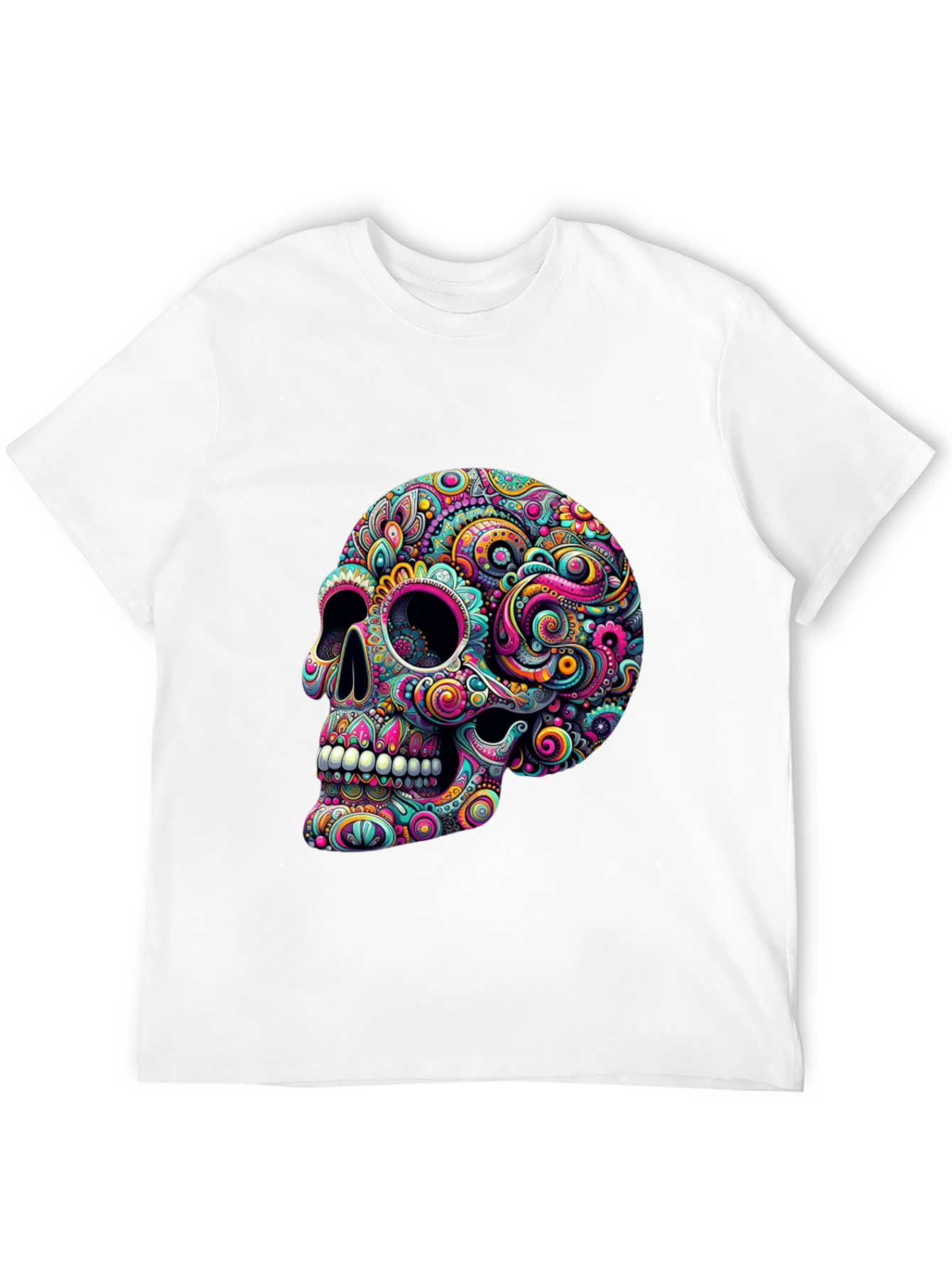 Colorful Sugar Skull Graphic Tee - Mens Black T-Shirt