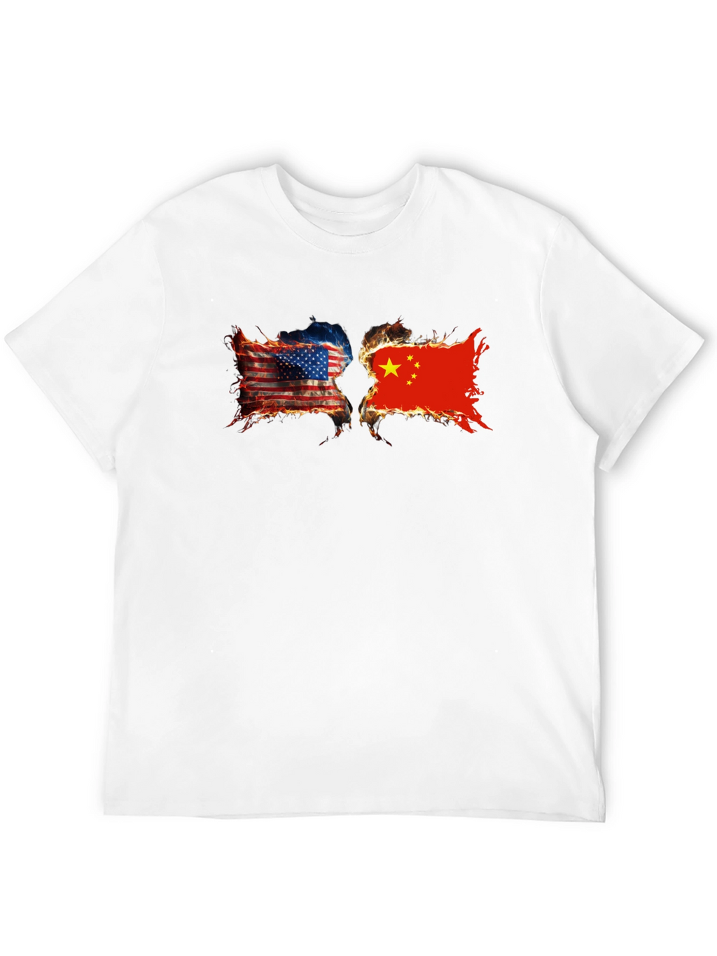 USA China Burning Flags Graphic T-Shirt