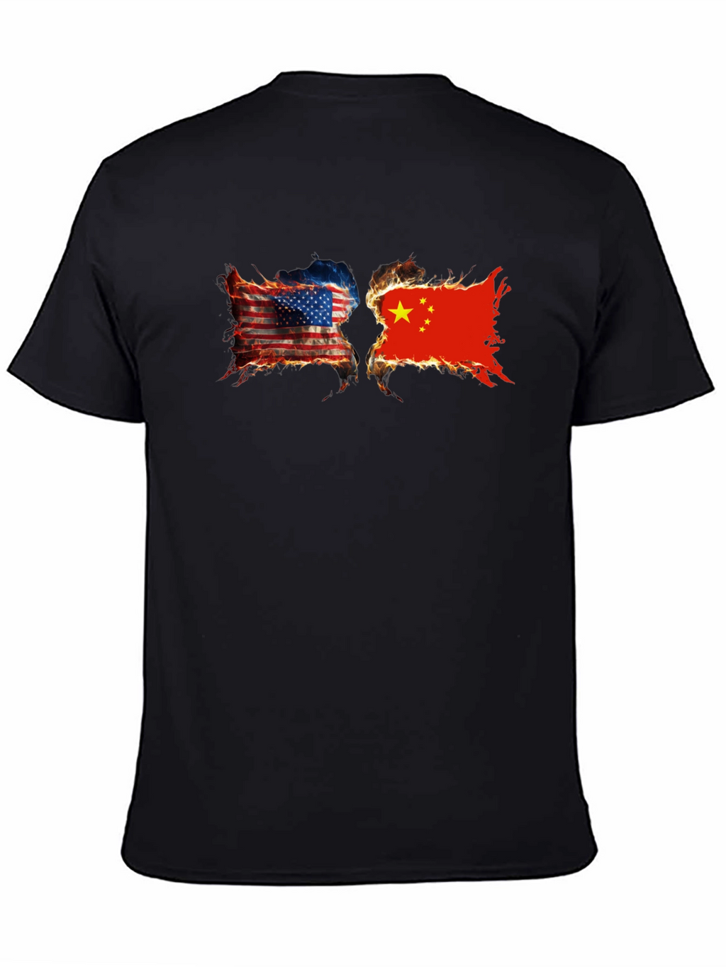 USA China Burning Flags Graphic T-Shirt
