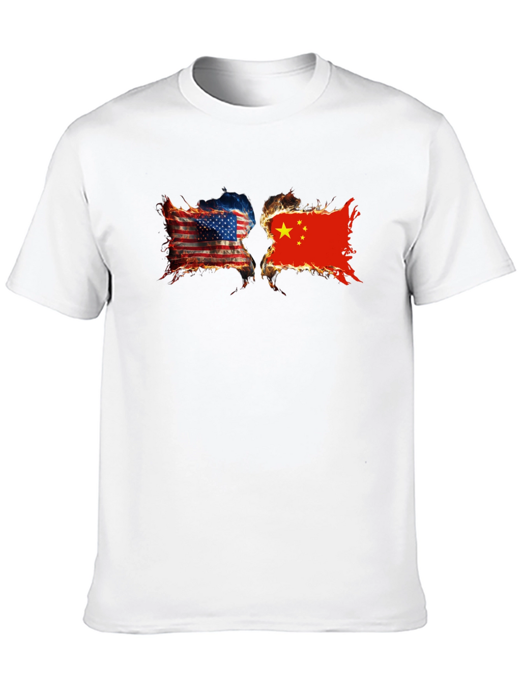 USA China Burning Flags Graphic T-Shirt