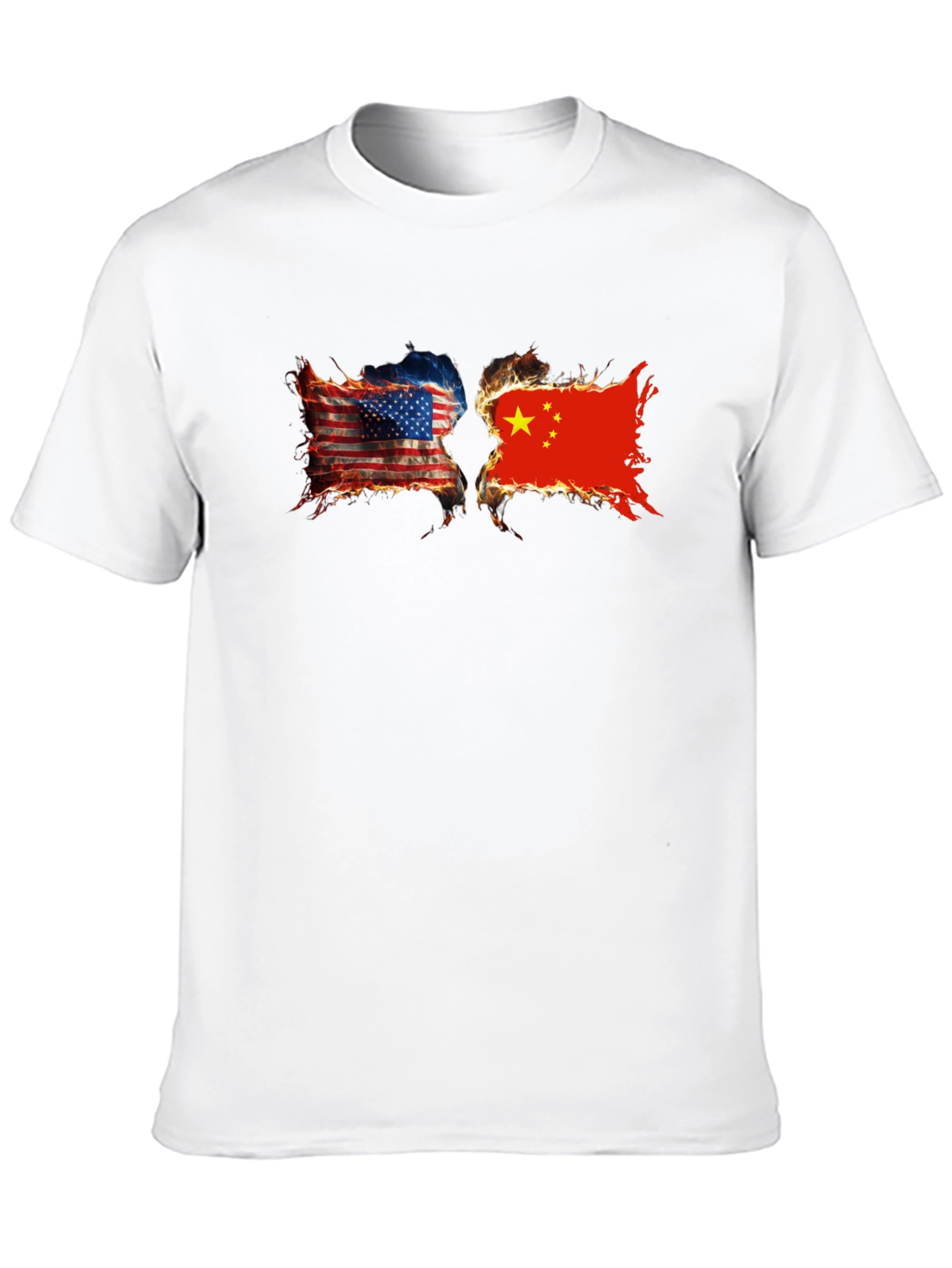 USA China Burning Flags Graphic T-Shirt
