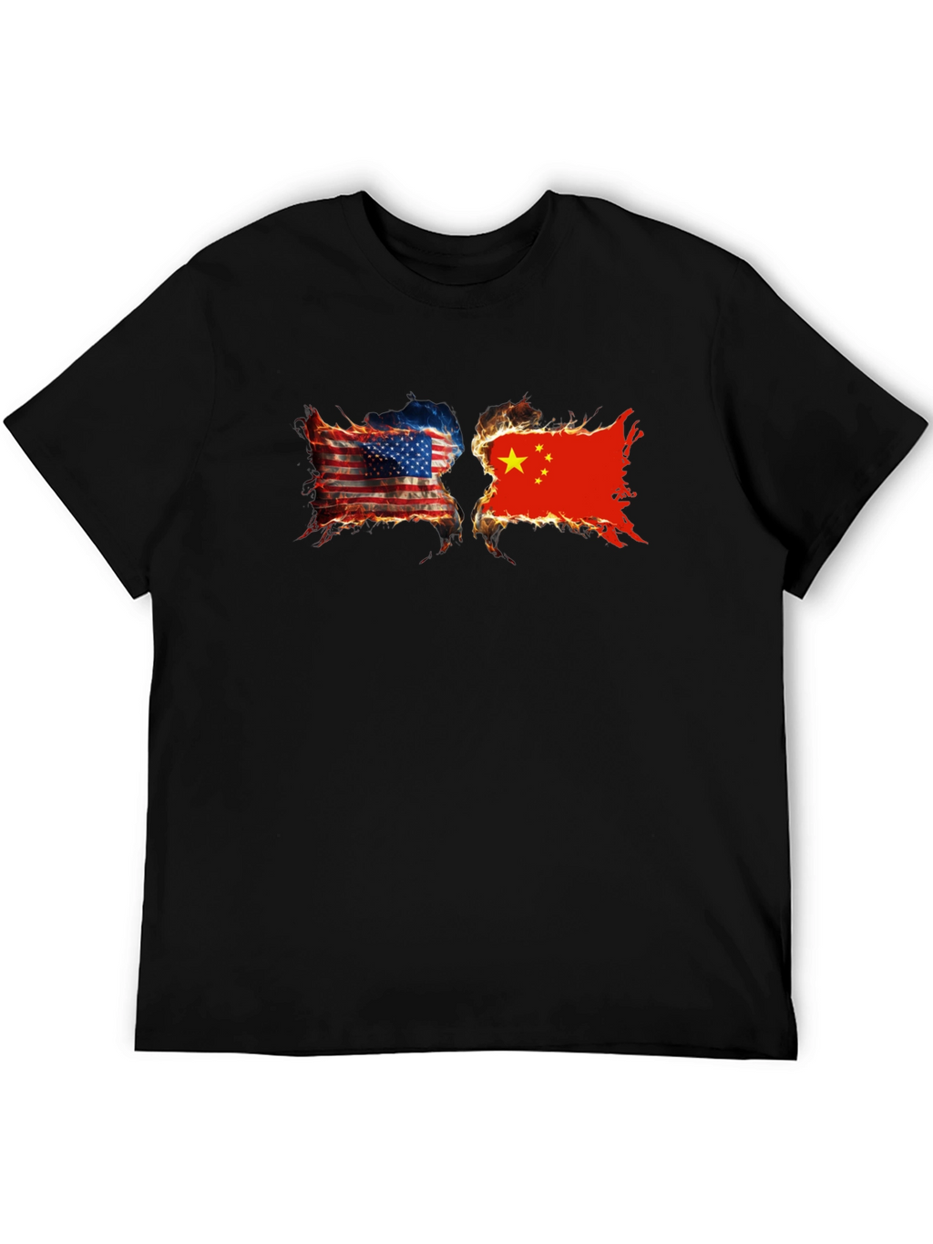 USA China Burning Flags Graphic T-Shirt