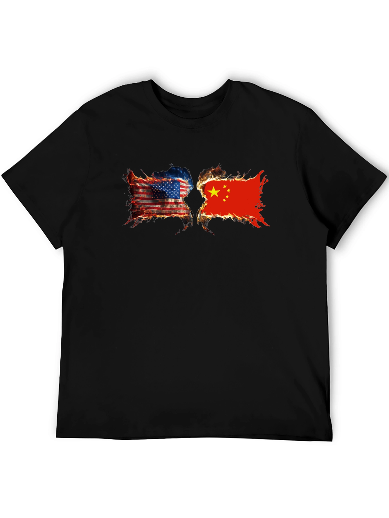 USA China Burning Flags Graphic T-Shirt