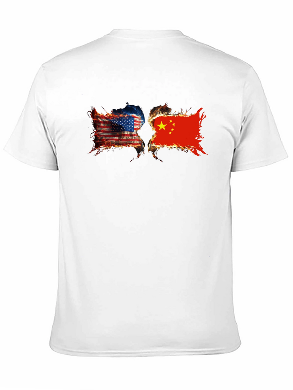 USA China Burning Flags Graphic T-Shirt