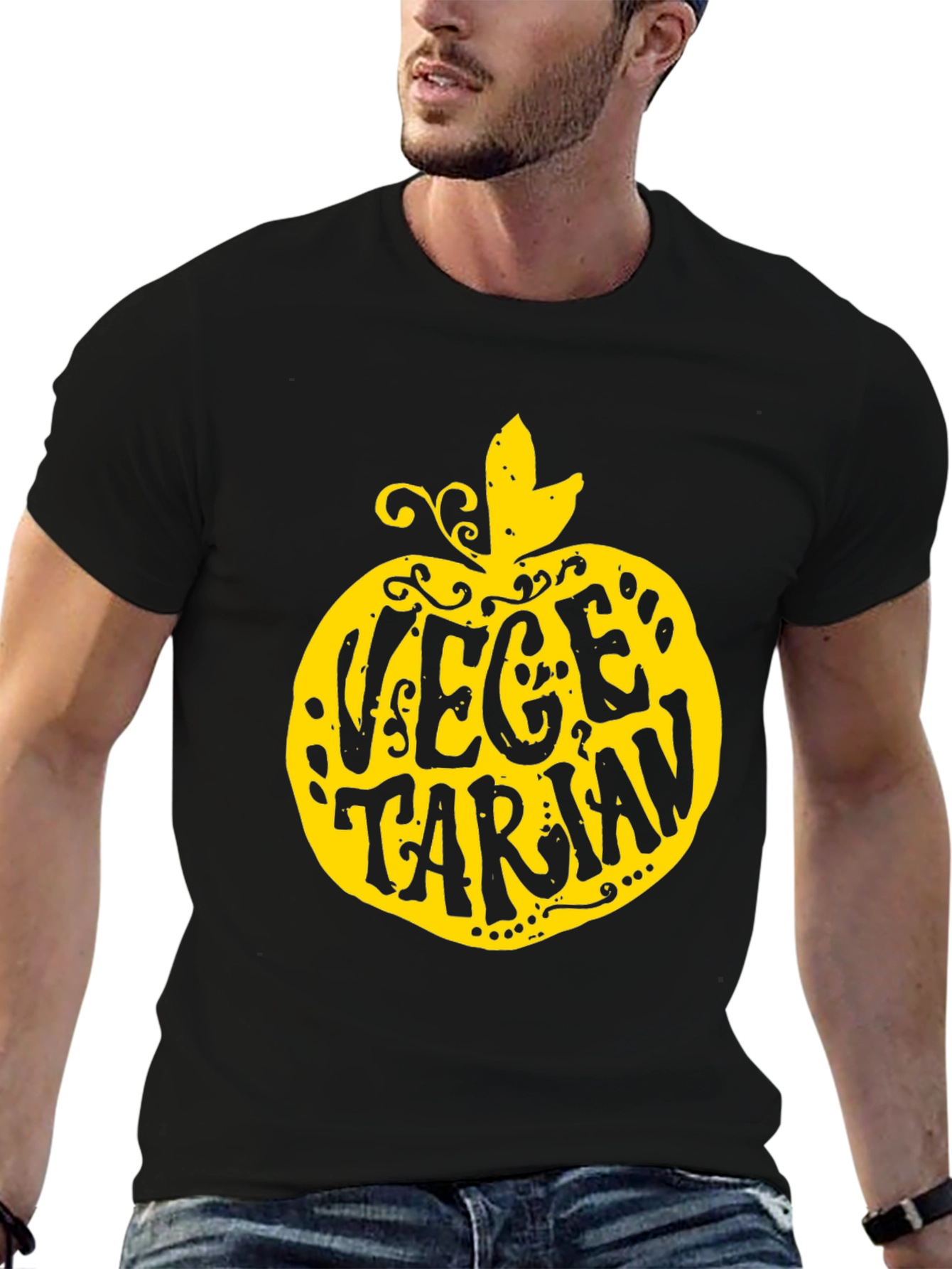 Vegetarian Apple T-Shirt - Black Unique Design