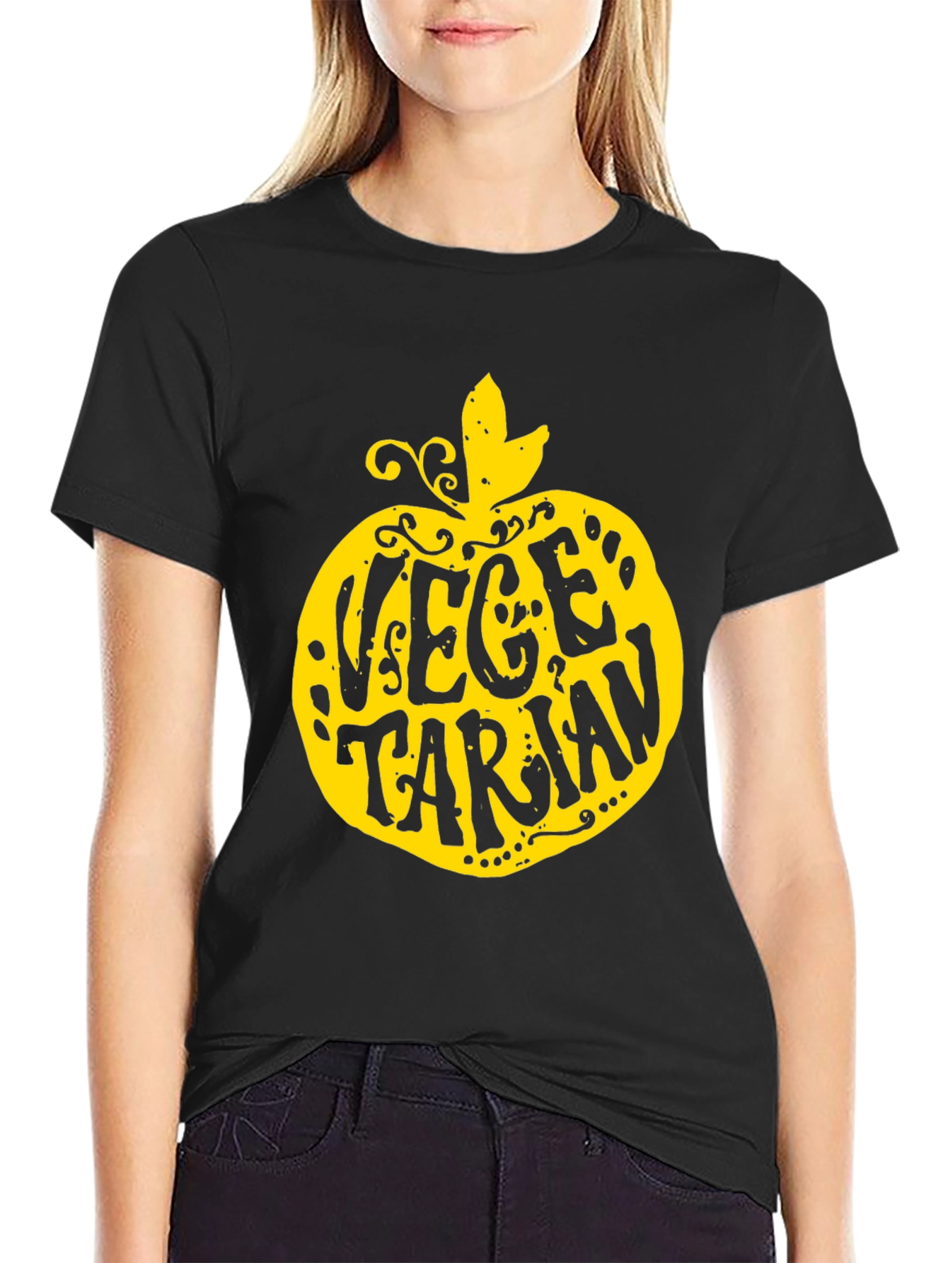 Vegetarian Apple T-Shirt - Black Unique Design