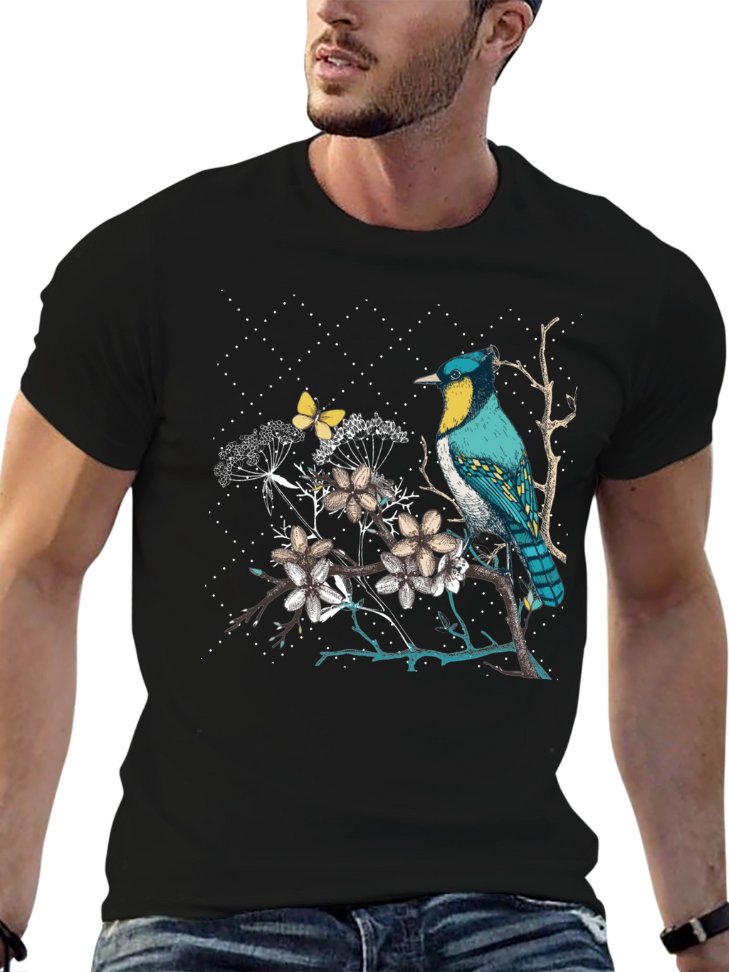 Bird & Butterfly Graphic Tee - Nature Inspired Design