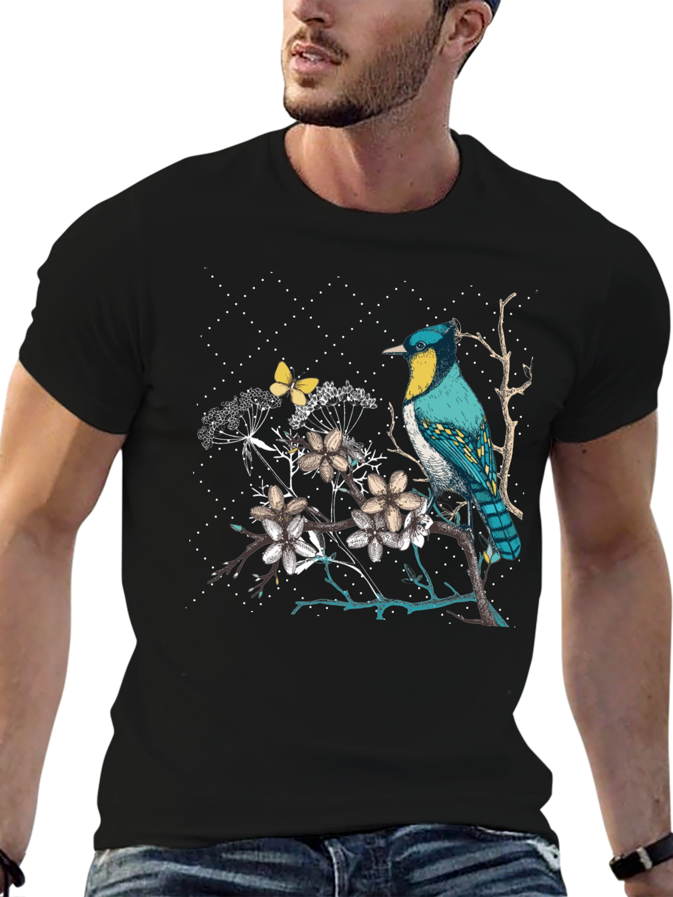 Bird & Butterfly Graphic Tee - Nature Inspired Design