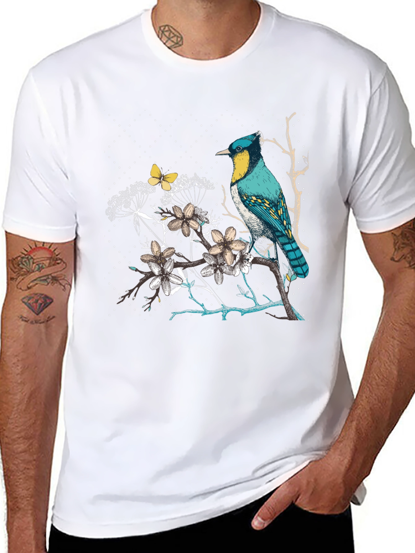 Bird & Butterfly Graphic Tee - Nature Inspired Design
