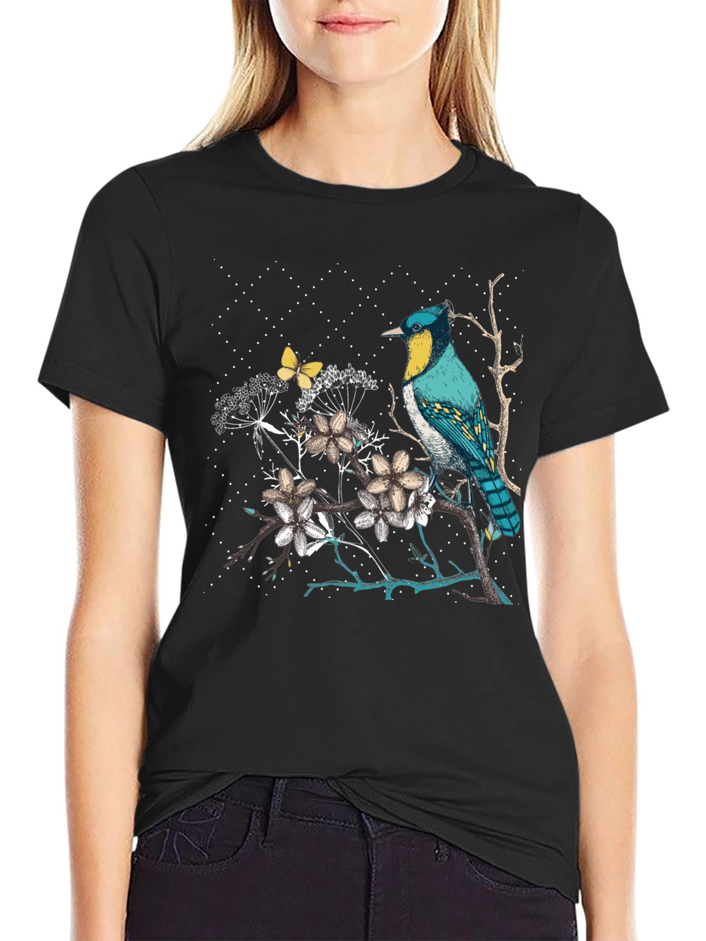 Bird & Butterfly Graphic Tee - Nature Inspired Design