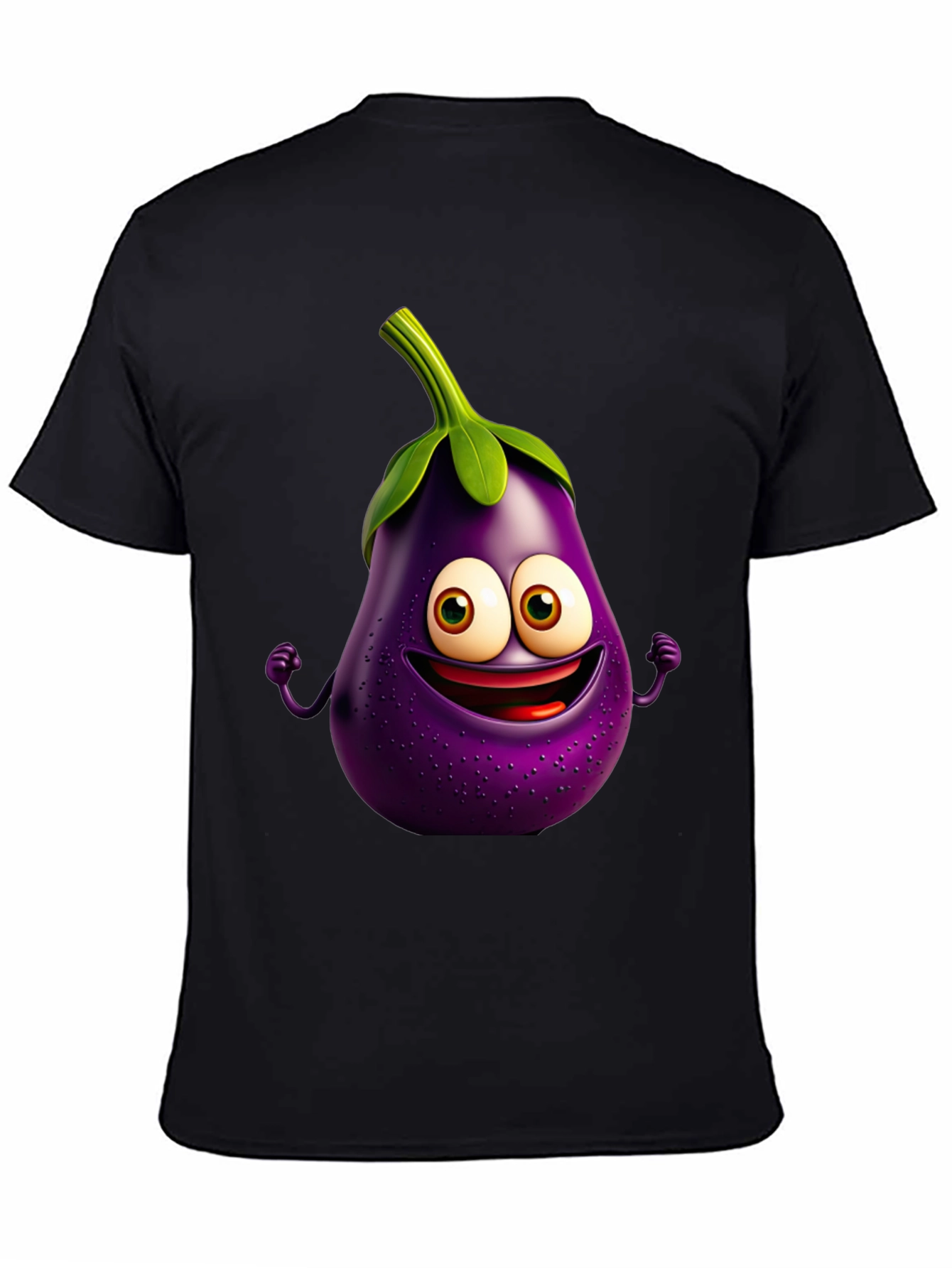 Eggplant Emoji T-Shirt - Black Short Sleeve Fun Design