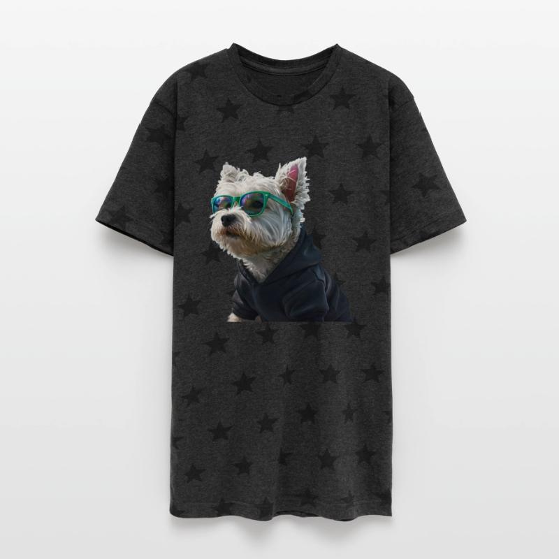 Whimsical Westie Dog in Sunglasses Against Cosmic
