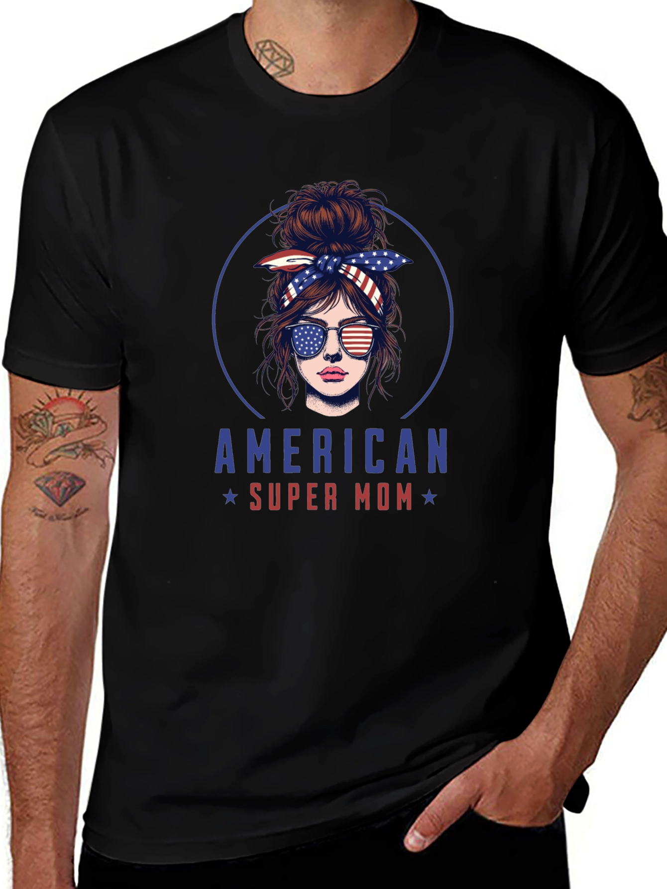 American Super Mom Patriotic Graphic T-Shirt