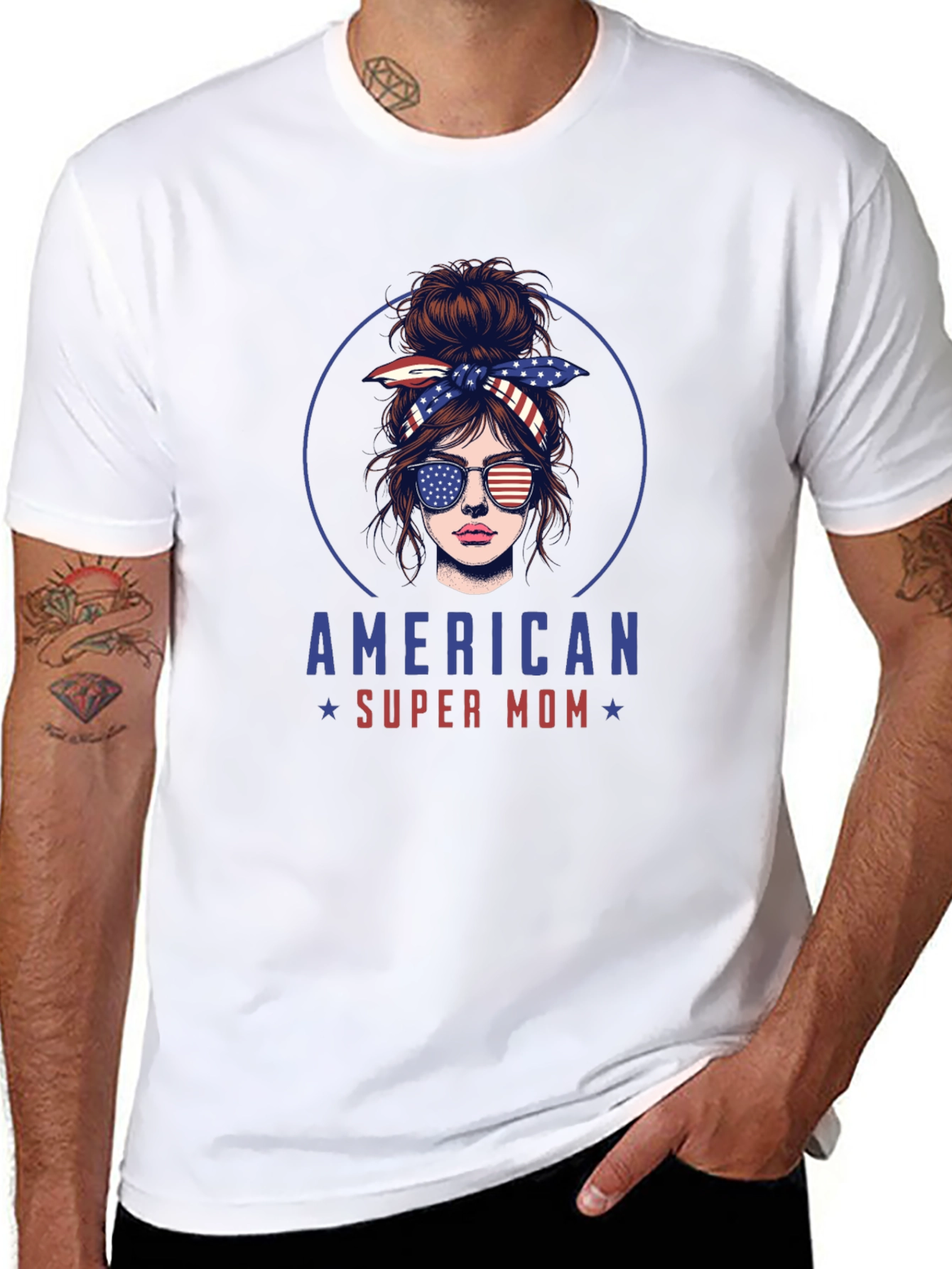American Super Mom Patriotic Graphic T-Shirt