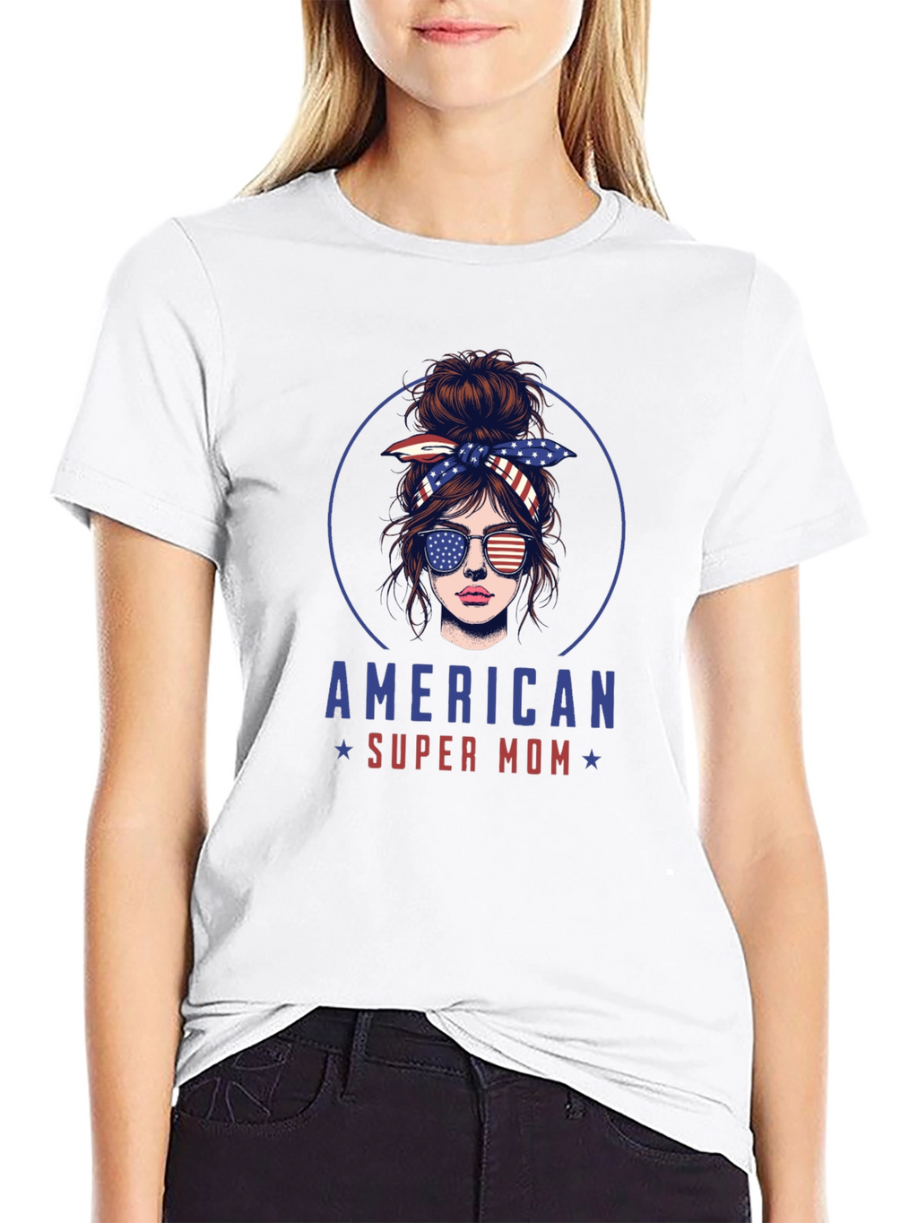 American Super Mom Patriotic Graphic T-Shirt