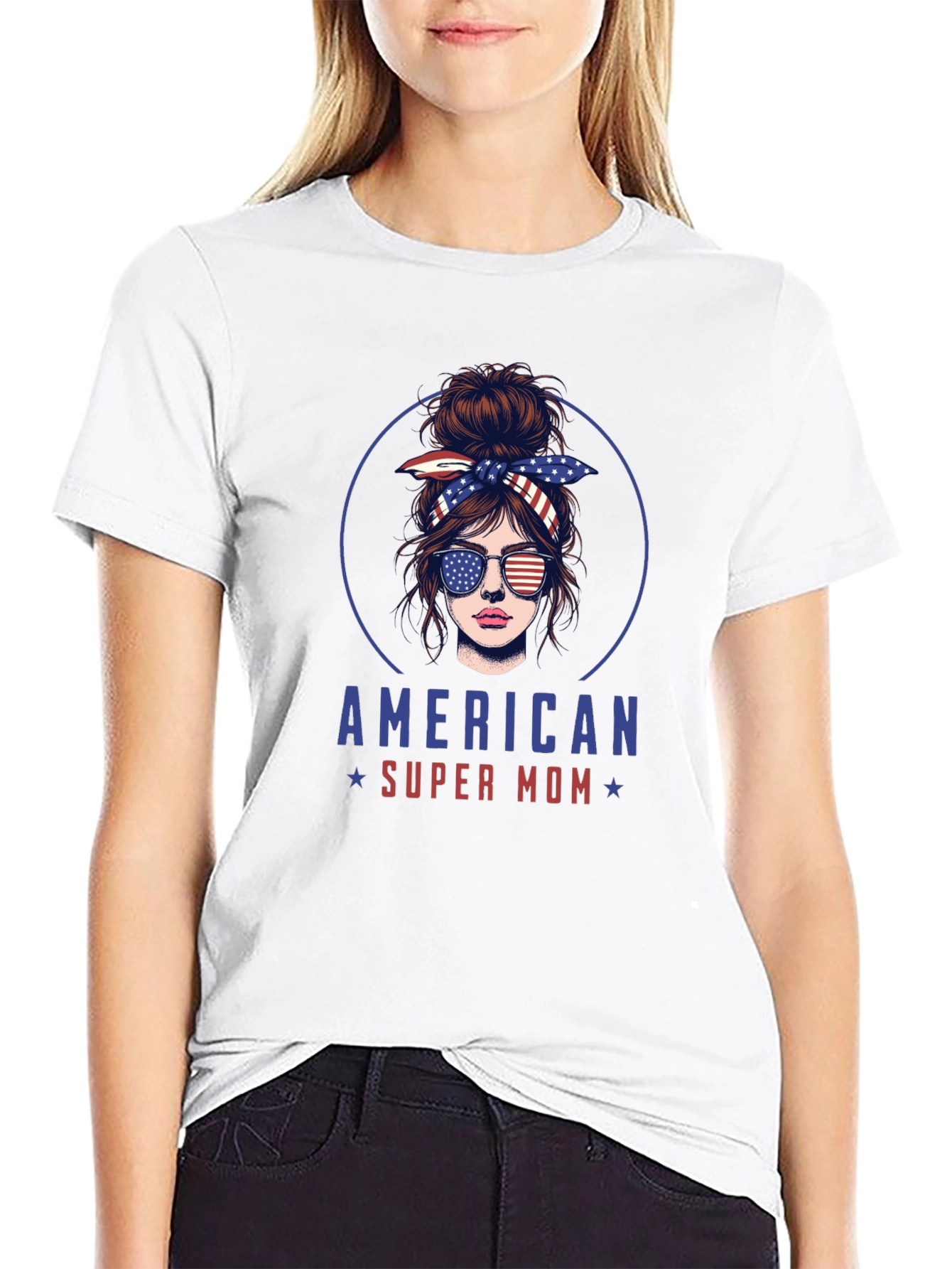 American Super Mom Patriotic Graphic T-Shirt