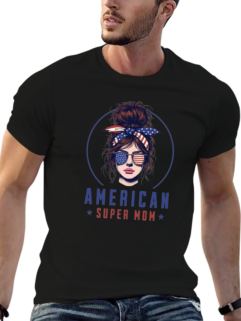 American Super Mom Patriotic Graphic T-Shirt
