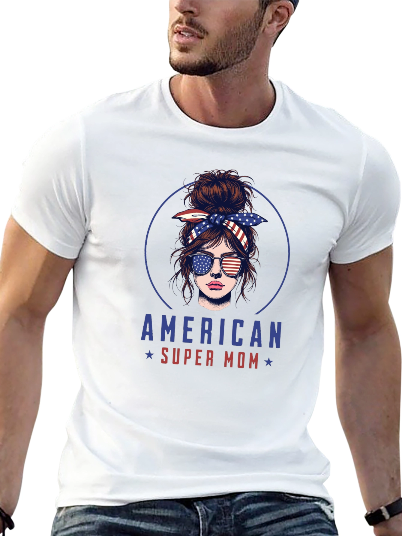 American Super Mom Patriotic Graphic T-Shirt