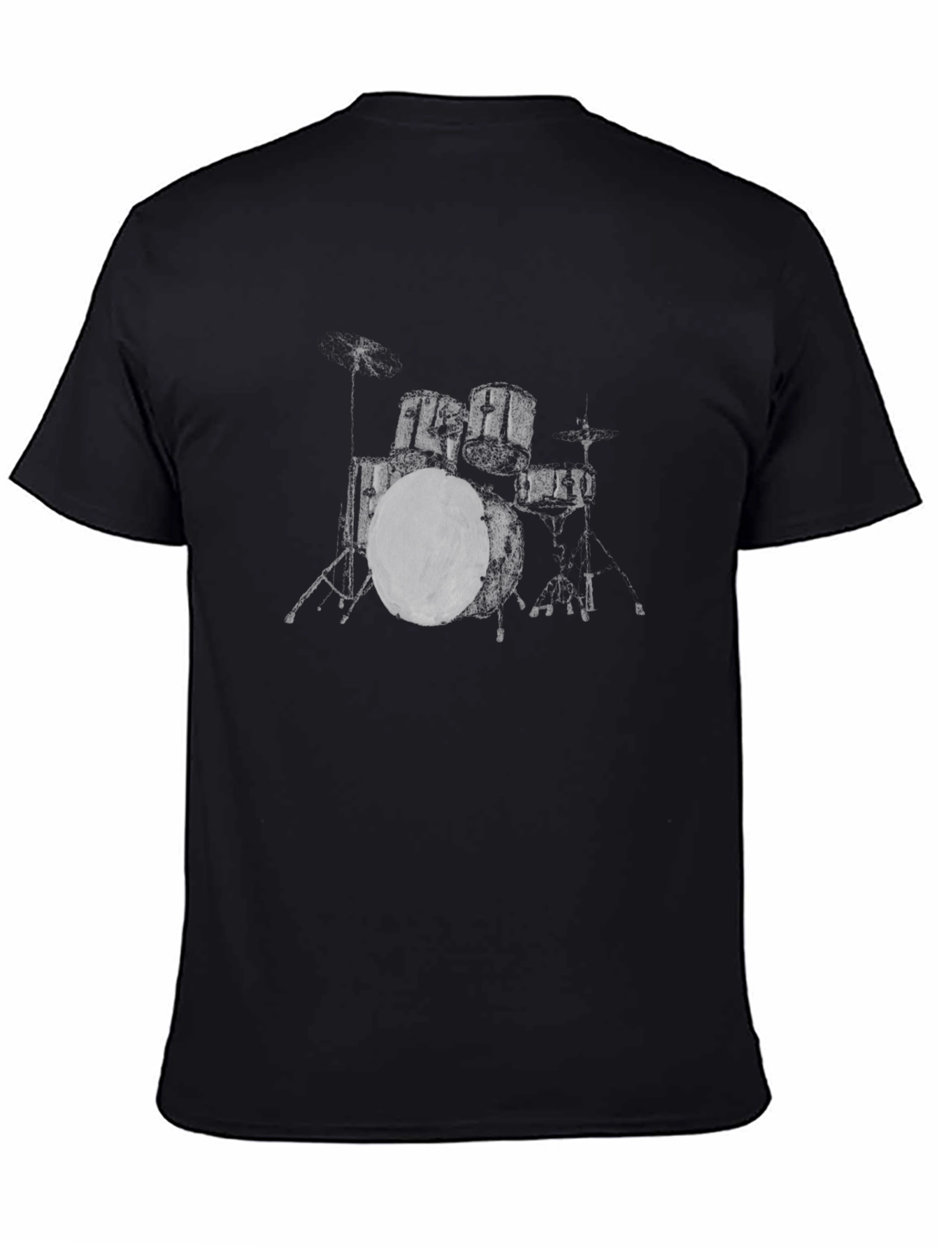 Drum Kit Graphic Tee - Black Cotton Crew Neck T-Shirt