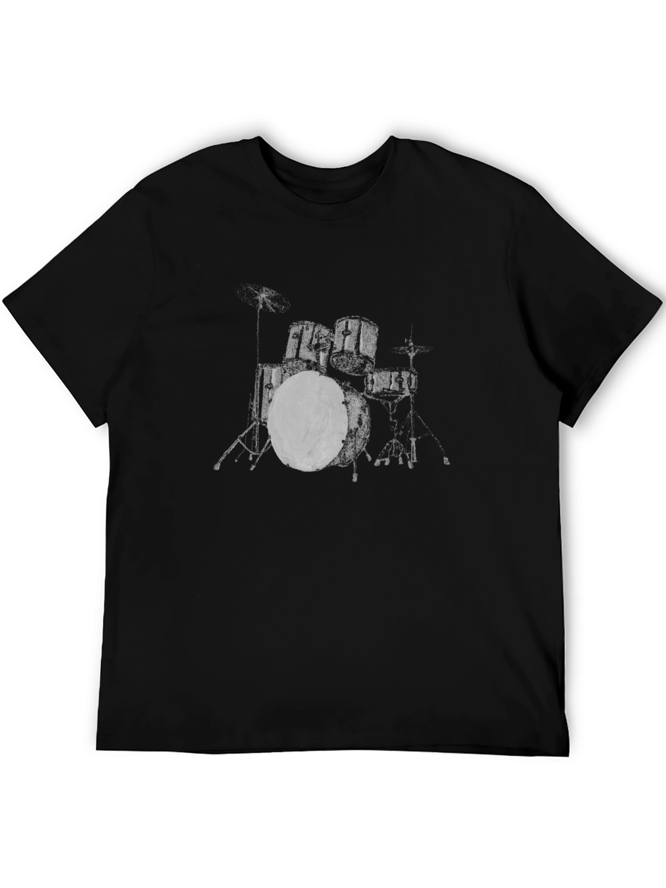 Drum Kit Graphic Tee - Black Cotton Crew Neck T-Shirt