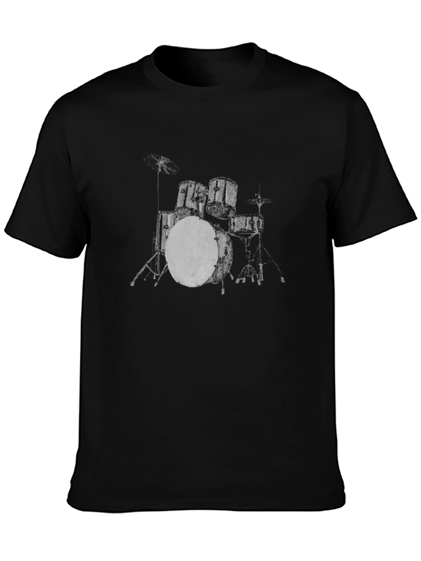 Drum Kit Graphic Tee - Black Cotton Crew Neck T-Shirt