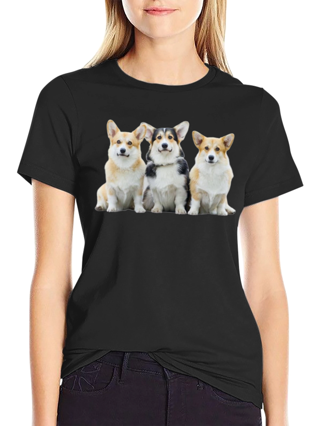 Corgi Trio Black T-Shirt - Cute Dog Lover Tee