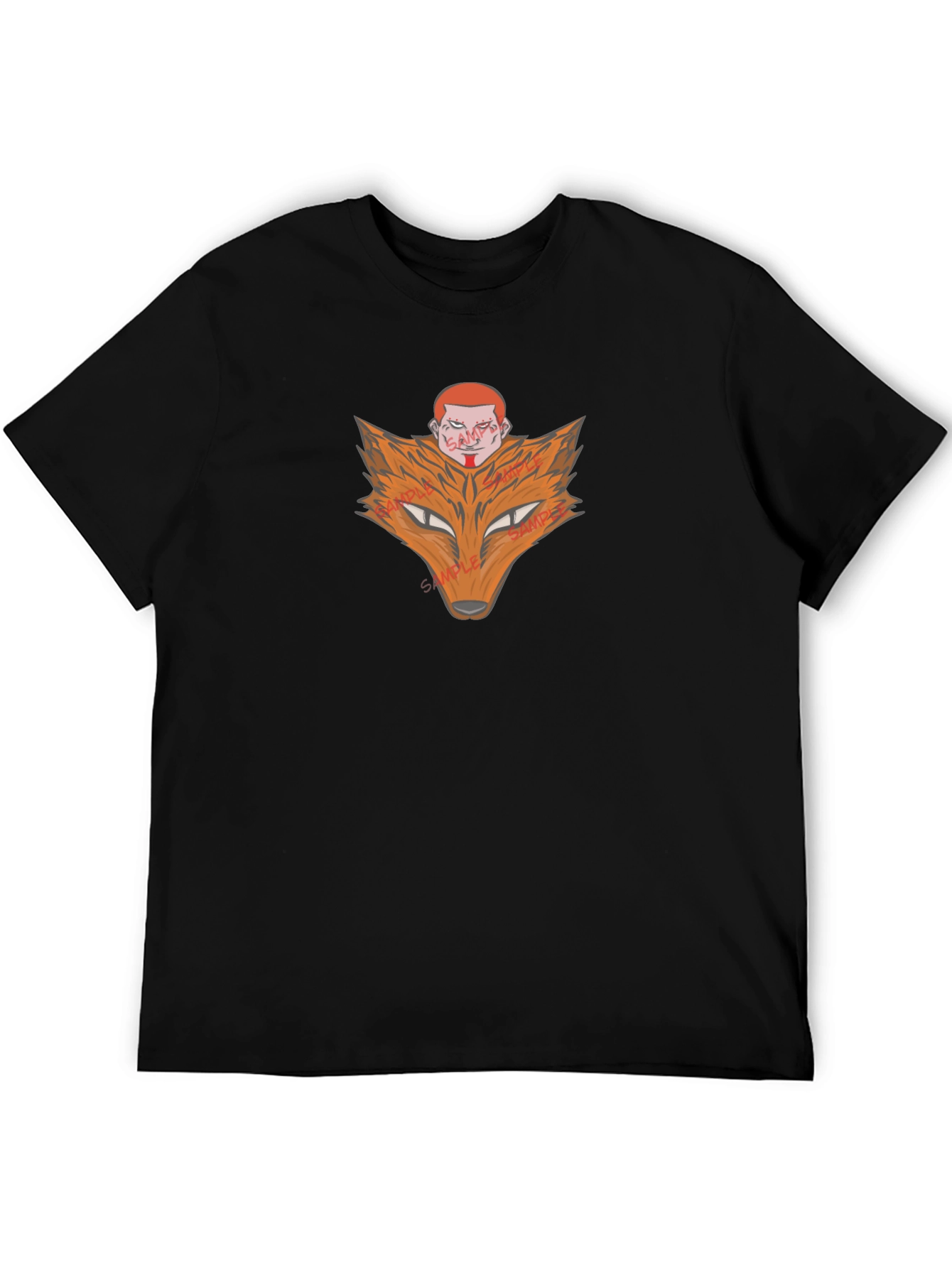 Fox Head Graphic Print Black T-Shirt